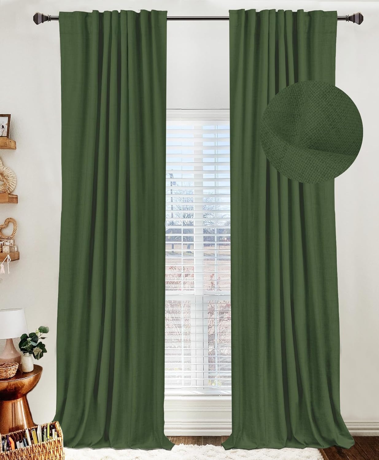 100% Blackout Shield Linen Blackout Curtains for Bedroom 96 Inches Long, Back Tab/Rod Pocket Living Room Drapes, Thermal Insulated Blackout Curtains 2 Panels Set, 50" W x 96" L,Cream