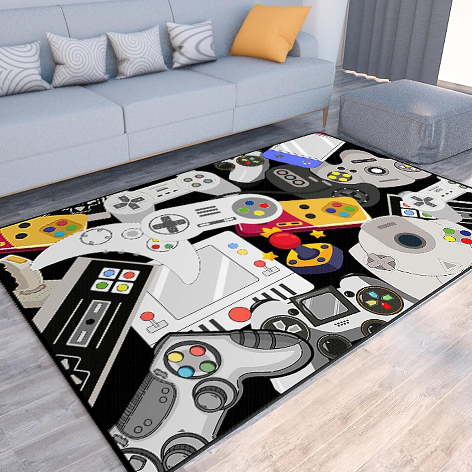 Game Rug Teen Boys Carpet with Game Controller Decoration, Video Gaming Rugs for Boy’s Bedroom Living Room Playroom, Non-Slip Gamer Carpet Children Gaming Area Rugs (79" x 59")