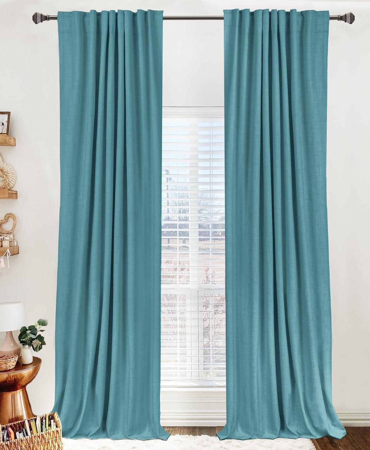 100% Blackout Shield Linen Blackout Curtains for Bedroom 96 Inches Long, Back Tab/Rod Pocket Living Room Drapes, Thermal Insulated Blackout Curtains 2 Panels Set, 50" W x 96" L,Cream