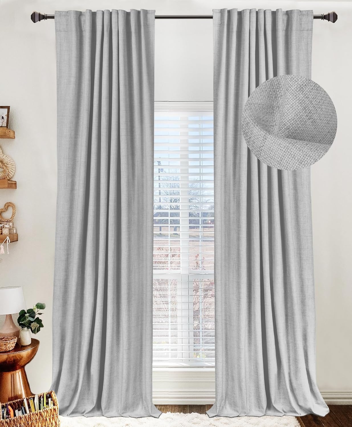 100% Blackout Shield Linen Blackout Curtains for Bedroom 96 Inches Long, Back Tab/Rod Pocket Living Room Drapes, Thermal Insulated Blackout Curtains 2 Panels Set, 50" W x 96" L,Cream