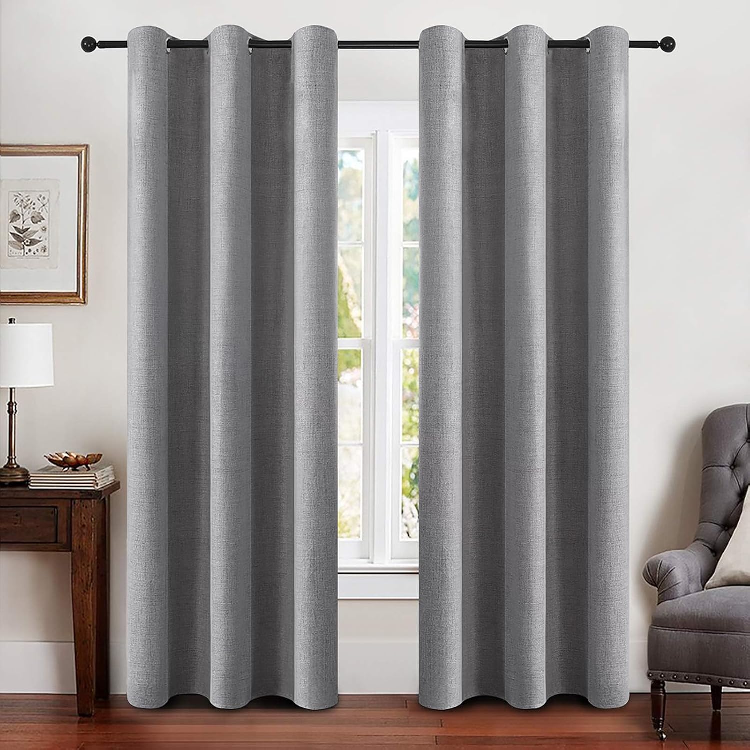 MIULEE 100% Blackout Linen Textured Curtains for Bedroom Solid Thermal Insulated Copper Brown Grommet Room Darkening Curtains & Drapes Luxury Decor for Living Room Nursery 52 x 84 Inch (2 Panels)