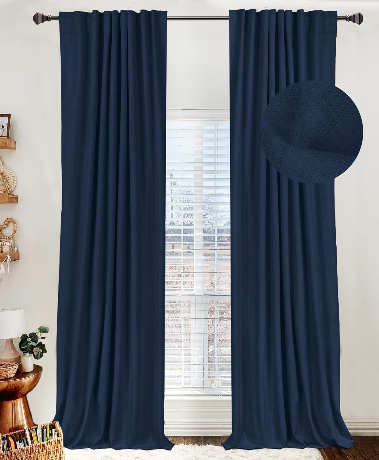 100% Blackout Shield Linen Blackout Curtains for Bedroom 96 Inches Long, Back Tab/Rod Pocket Living Room Drapes, Thermal Insulated Blackout Curtains 2 Panels Set, 50" W x 96" L,Cream