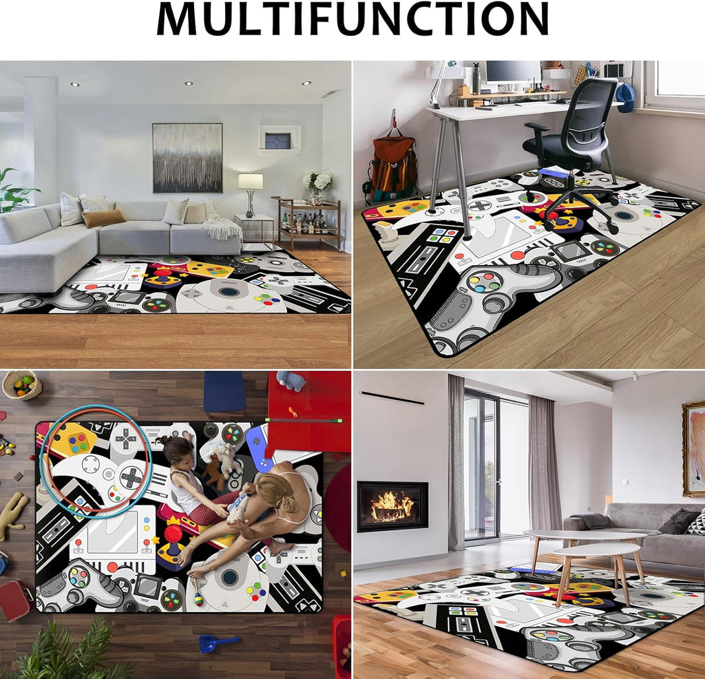 Game Rug Teen Boys Carpet with Game Controller Decoration, Video Gaming Rugs for Boy’s Bedroom Living Room Playroom, Non-Slip Gamer Carpet Children Gaming Area Rugs (79" x 59")