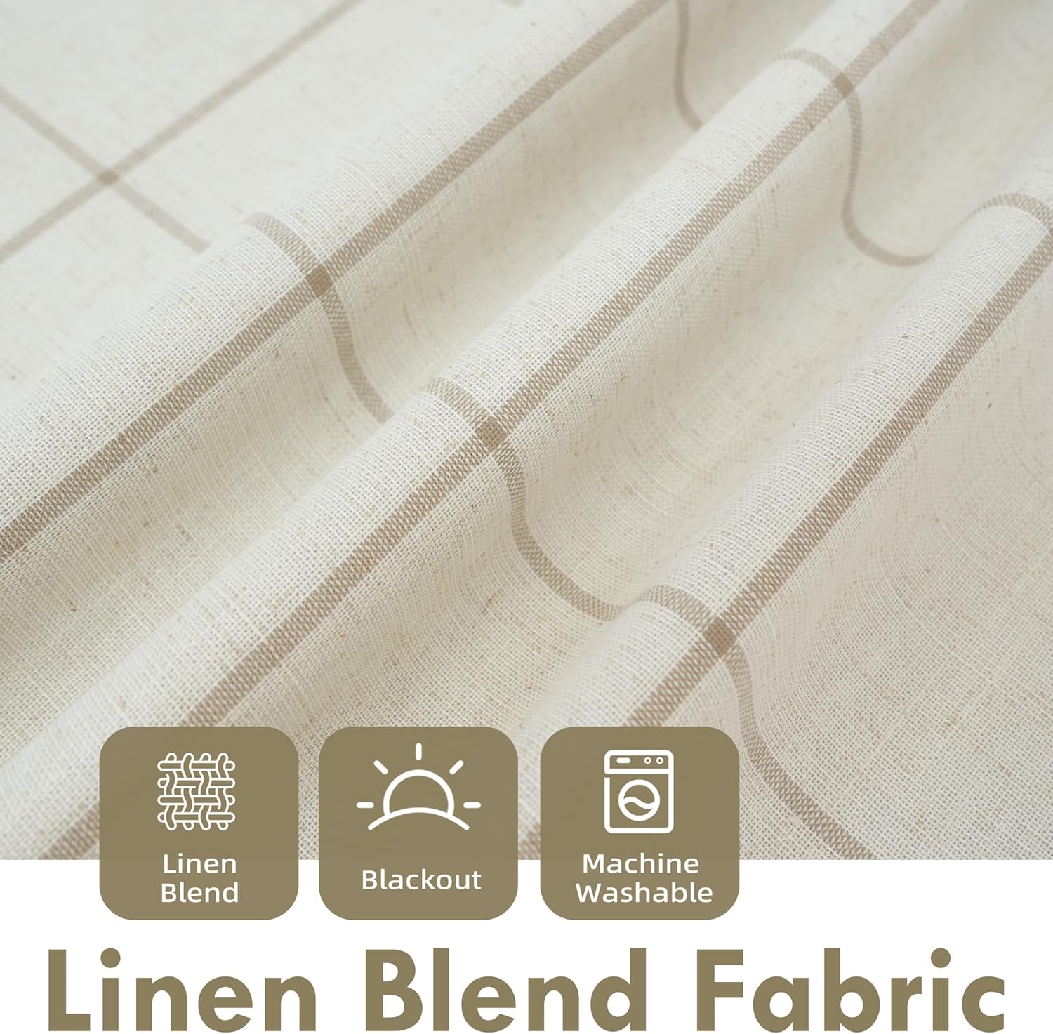 DriftAway 2 Panels 100% Blackout Windowpane Plaid Linen Curtains Double Layer Drapes for Bedroom 84 Inches Long Farmhouse Thermal Insulated 3.25 Inch Rod Pocket Back Tab for Living Room Taupe