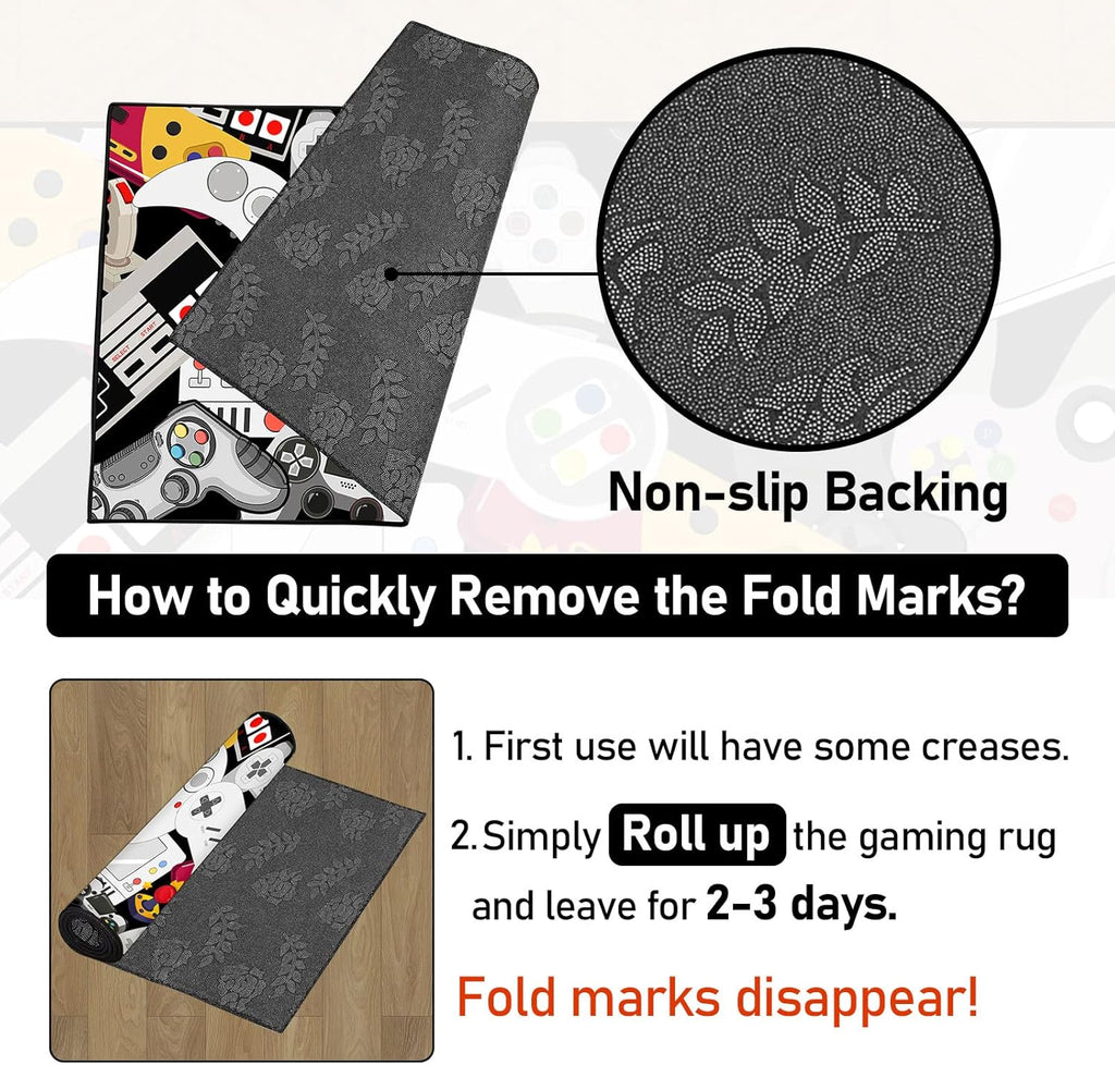 Game Rug Teen Boys Carpet with Game Controller Decoration, Video Gaming Rugs for Boy’s Bedroom Living Room Playroom, Non-Slip Gamer Carpet Children Gaming Area Rugs (79" x 59")