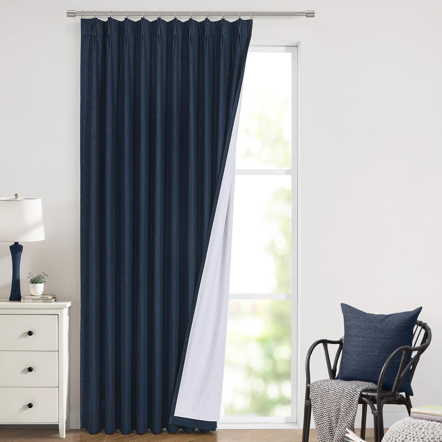 Vision Home Natural Pinch Pleated Full Blackout Curtains Linen Blended Room Darkening Window Curtains 90 inch for Living Room Bedroom Thermal Insulated Pinch Pleat Drapes with Hooks 2 Panel 40"Wx90"L