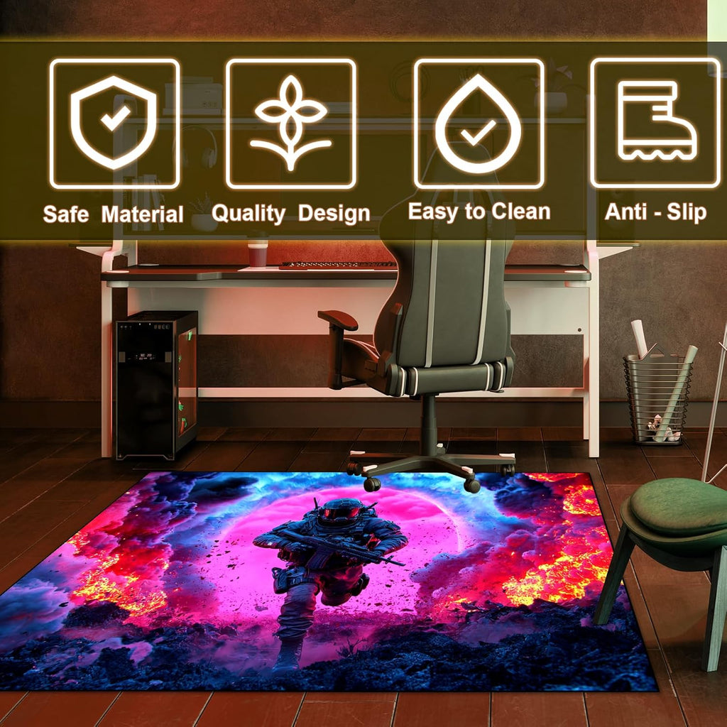 Shooting Gaming Area Rug Teen Boys Carpet, Battle Game Rug and Colorful Bomb Background War Design for Game Room, Gaming Room, Boys Girls Bedroom Playroom, Living Room (Running, 79" x 59")