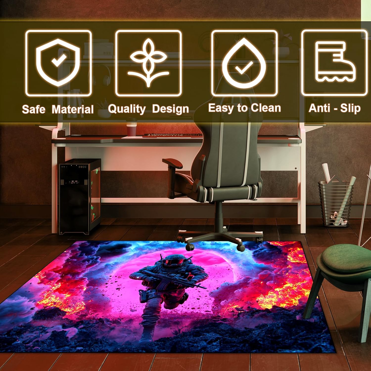 Shooting Gaming Area Rug Teen Boys Carpet, Battle Game Rug and Colorful Bomb Background War Design for Game Room, Gaming Room, Boys Girls Bedroom Playroom, Living Room (Running, 79" x 59")