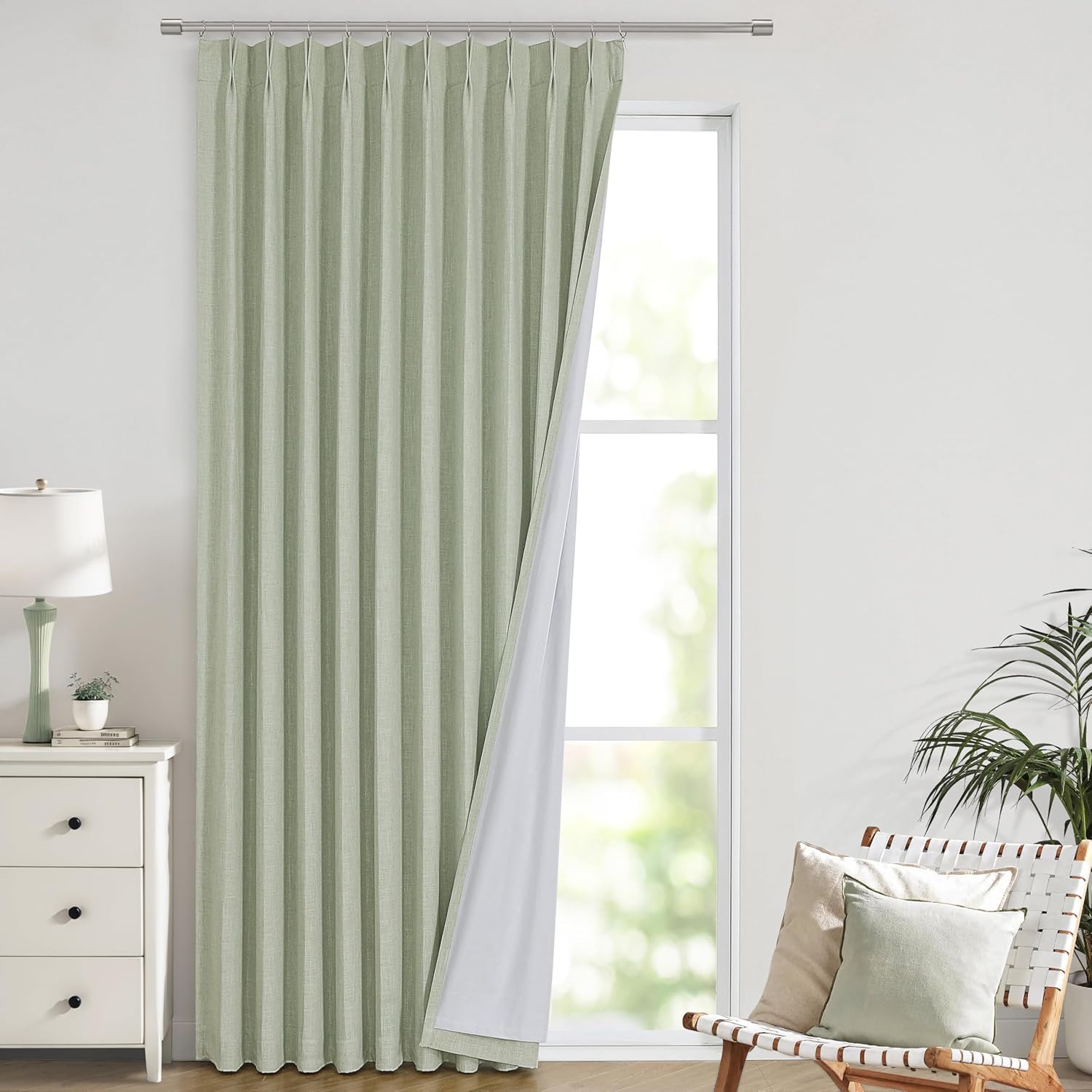 Vision Home Natural Pinch Pleated Full Blackout Curtains Linen Blended Room Darkening Window Curtains 90 inch for Living Room Bedroom Thermal Insulated Pinch Pleat Drapes with Hooks 2 Panel 40"Wx90"L