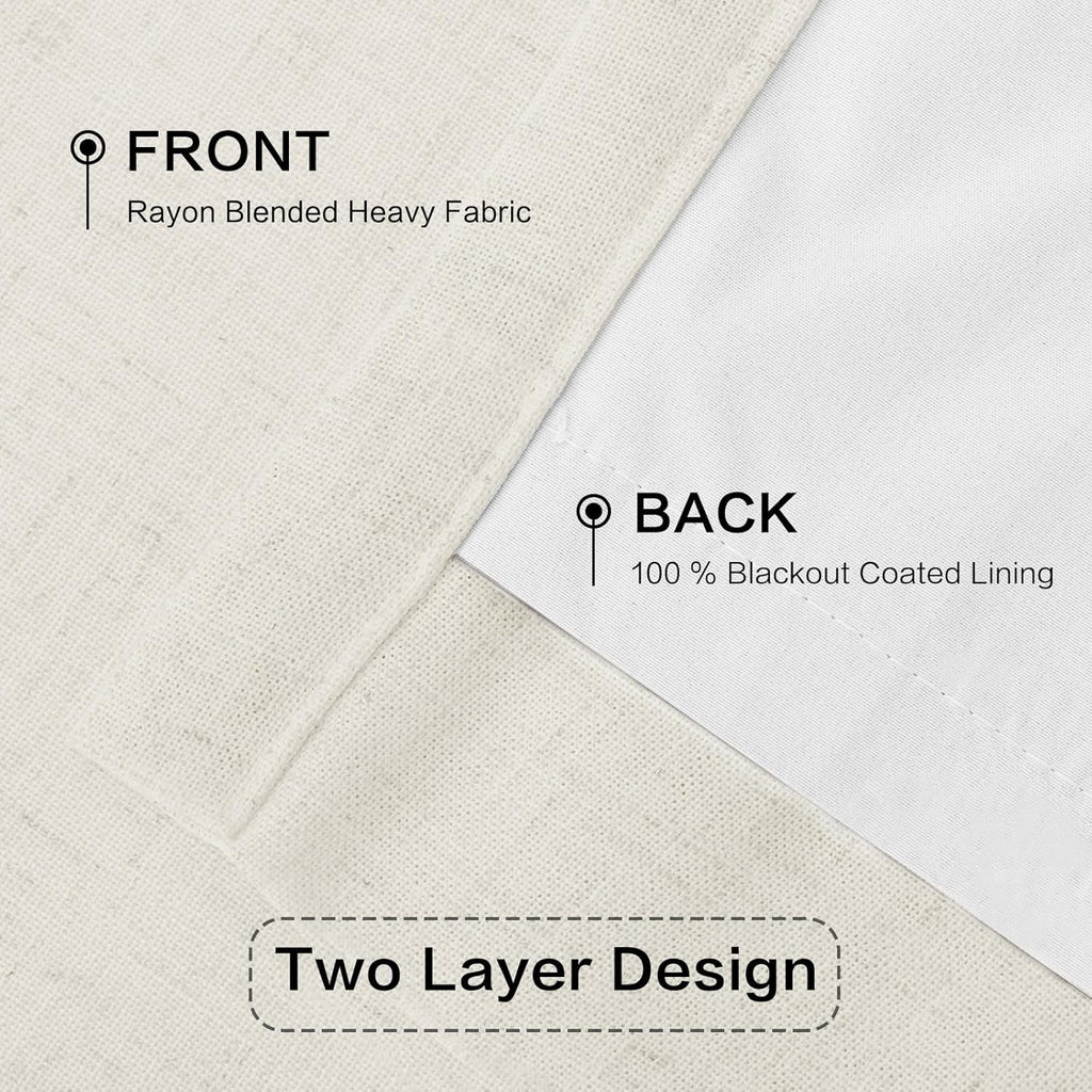 IVAPUPU Natural Pinch Pleated 100% Blackout Linen Curtains 90 Inch Length for Bedroom, Black Out Pinch Pleat Curtains for Living Dining Room Darkening Thermal Insulated Drapes with 16 Hooks, 2 Panels