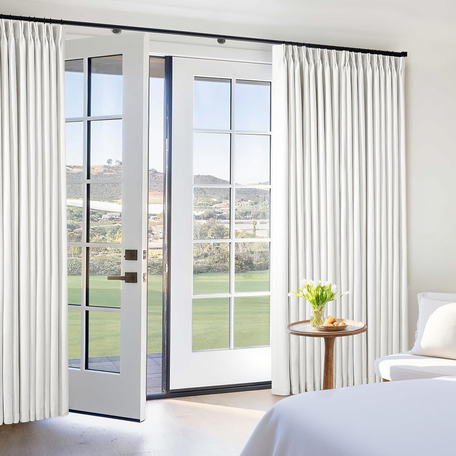 102 Inches Long Pinch Pleated Linen Blackout Curtains for Bedroom Back Tab Track Memory Trained Shape Farmhouse Light Blocking Curtains 102 Inch Length for Living Dining Room Darkening Drapes Cream