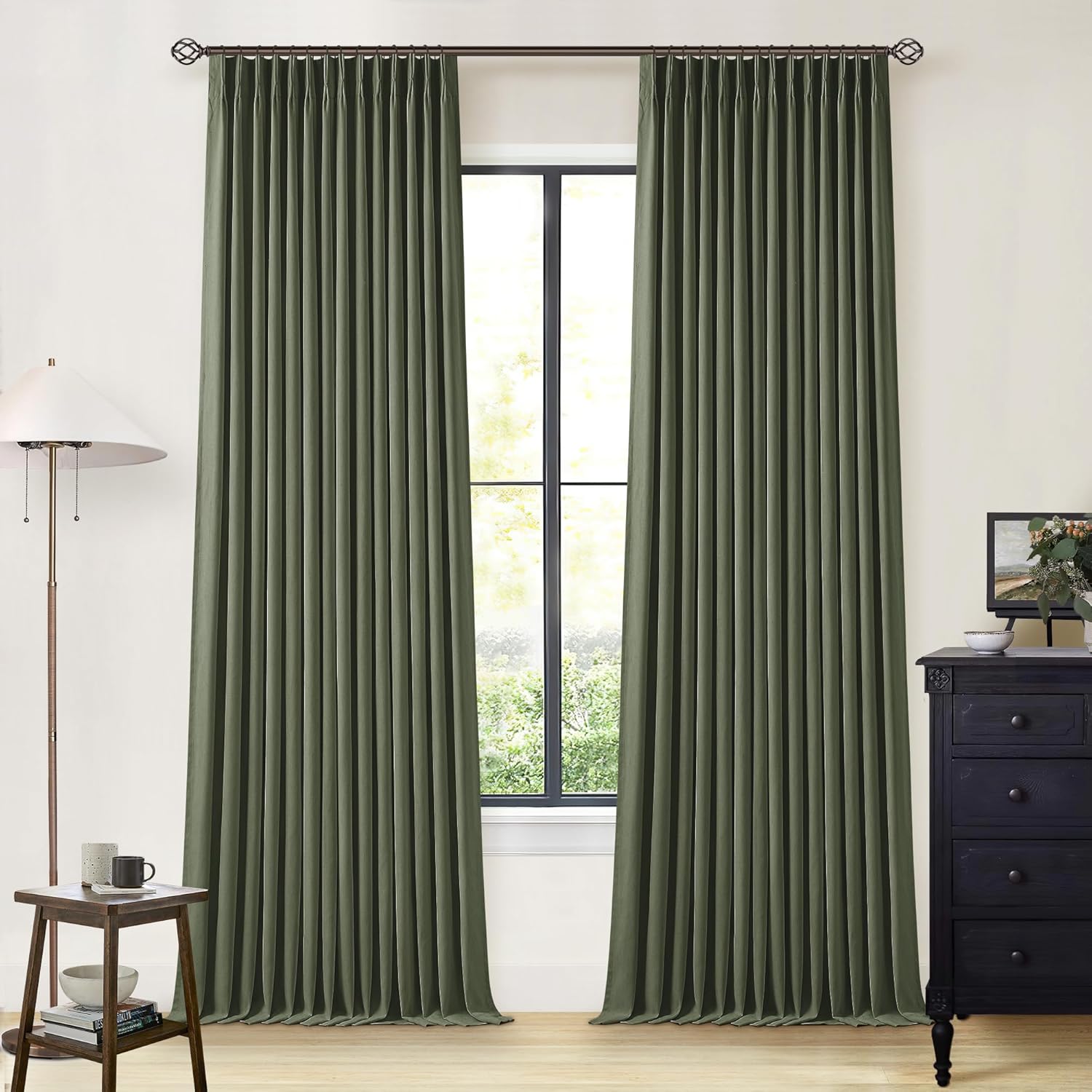 102 Inches Long Pinch Pleated Linen Blackout Curtains for Bedroom Back Tab Track Memory Trained Shape Farmhouse Light Blocking Curtains 102 Inch Length for Living Dining Room Darkening Drapes Cream