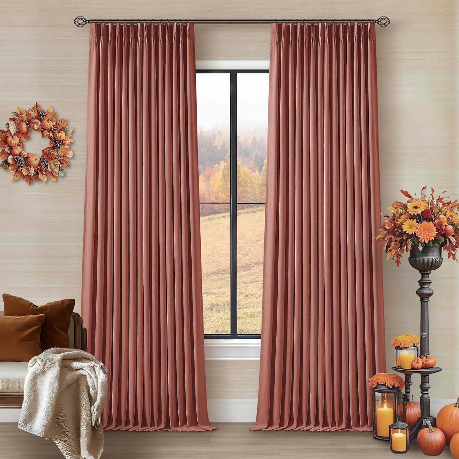102 Inches Long Pinch Pleated Linen Blackout Curtains for Bedroom Back Tab Track Memory Trained Shape Farmhouse Light Blocking Curtains 102 Inch Length for Living Dining Room Darkening Drapes Cream