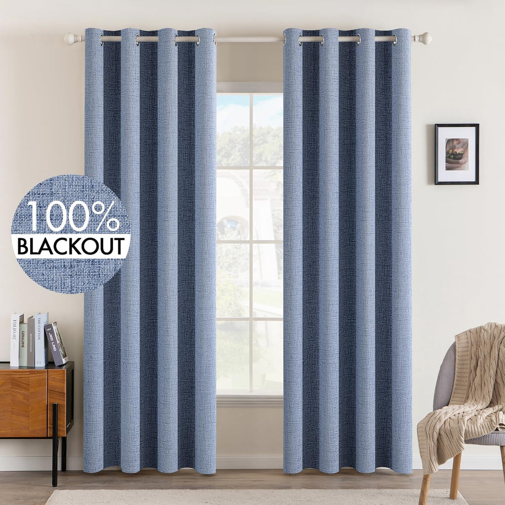 MIULEE 100% Blackout Linen Textured Curtains for Bedroom Solid Thermal Insulated Copper Brown Grommet Room Darkening Curtains & Drapes Luxury Decor for Living Room Nursery 52 x 84 Inch (2 Panels)