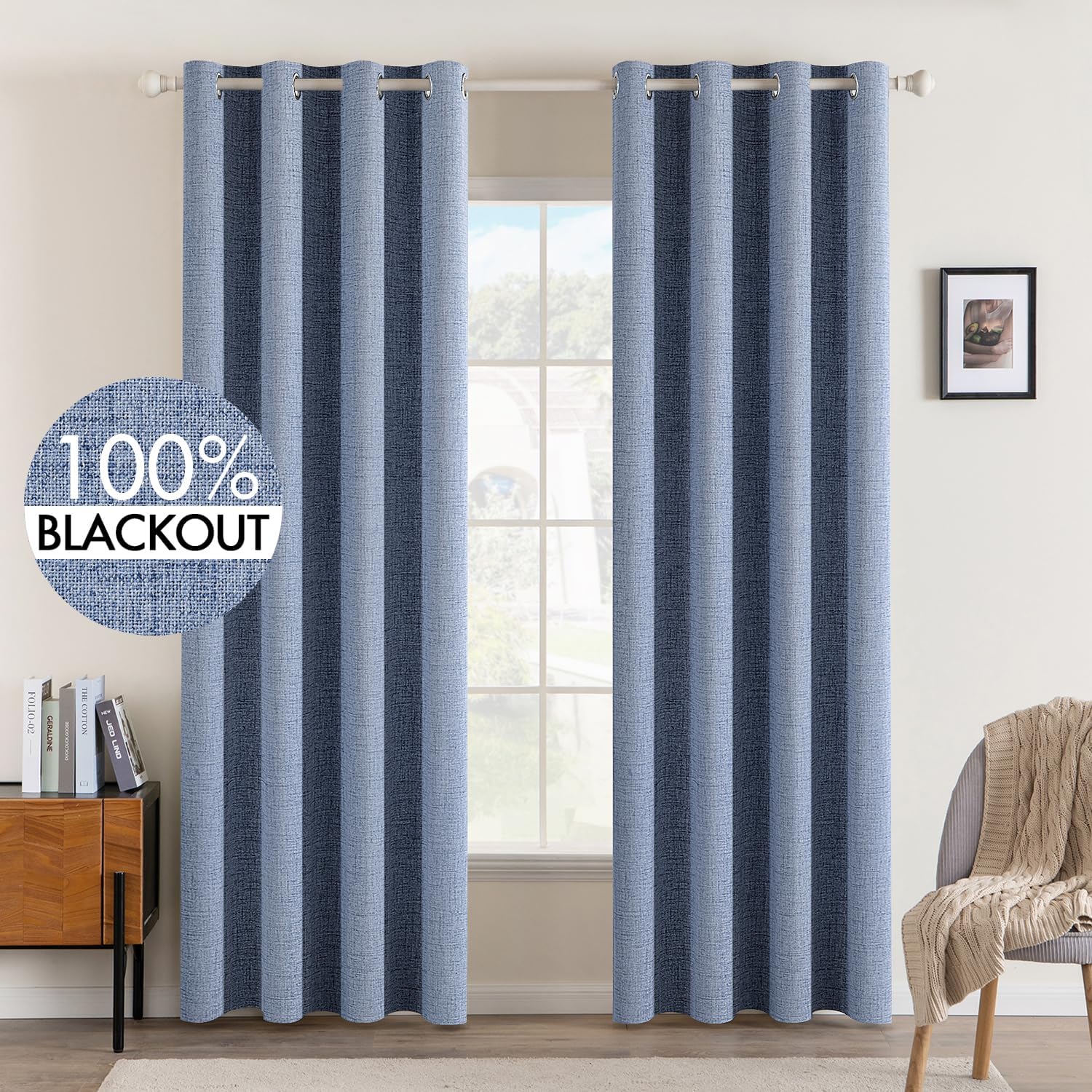 MIULEE 100% Blackout Linen Textured Curtains for Bedroom Solid Thermal Insulated Copper Brown Grommet Room Darkening Curtains & Drapes Luxury Decor for Living Room Nursery 52 x 84 Inch (2 Panels)