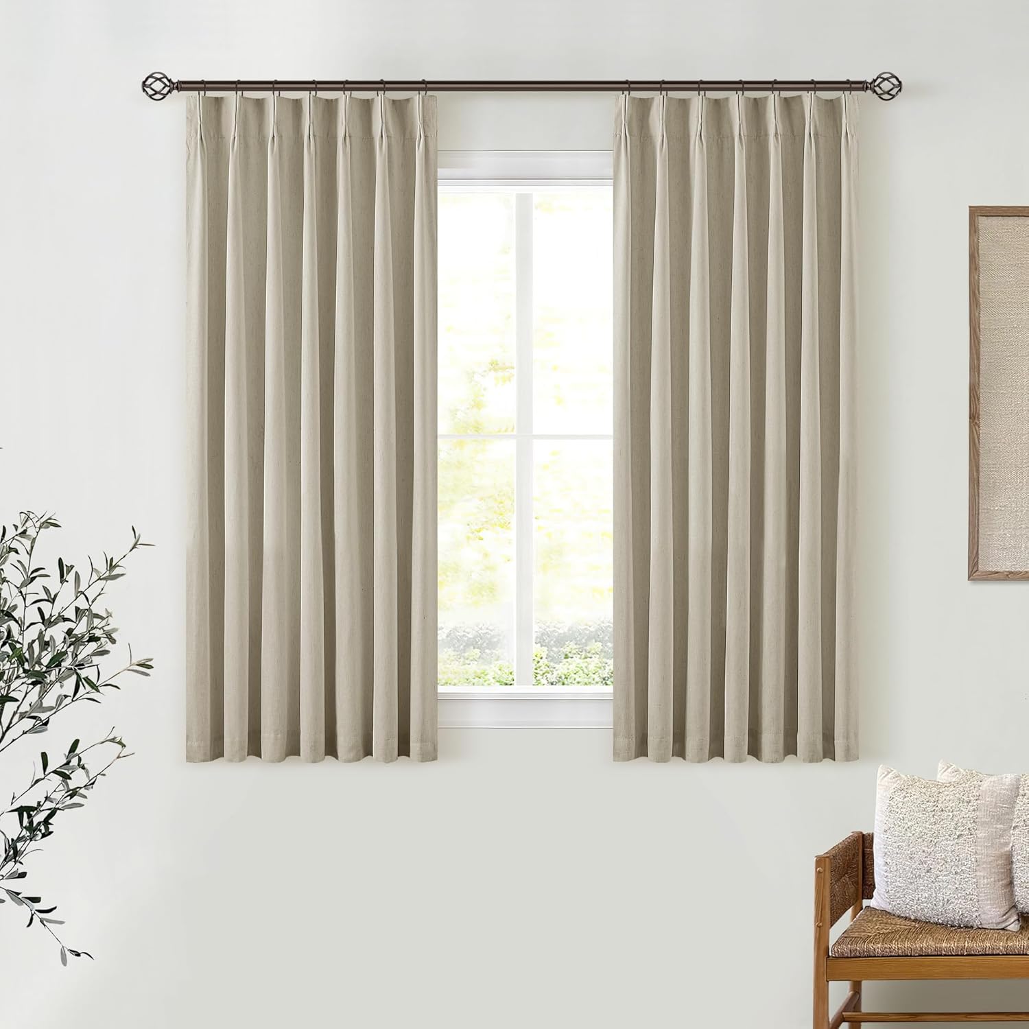 102 Inches Long Pinch Pleated Linen Blackout Curtains for Bedroom Back Tab Track Memory Trained Shape Farmhouse Light Blocking Curtains 102 Inch Length for Living Dining Room Darkening Drapes Cream