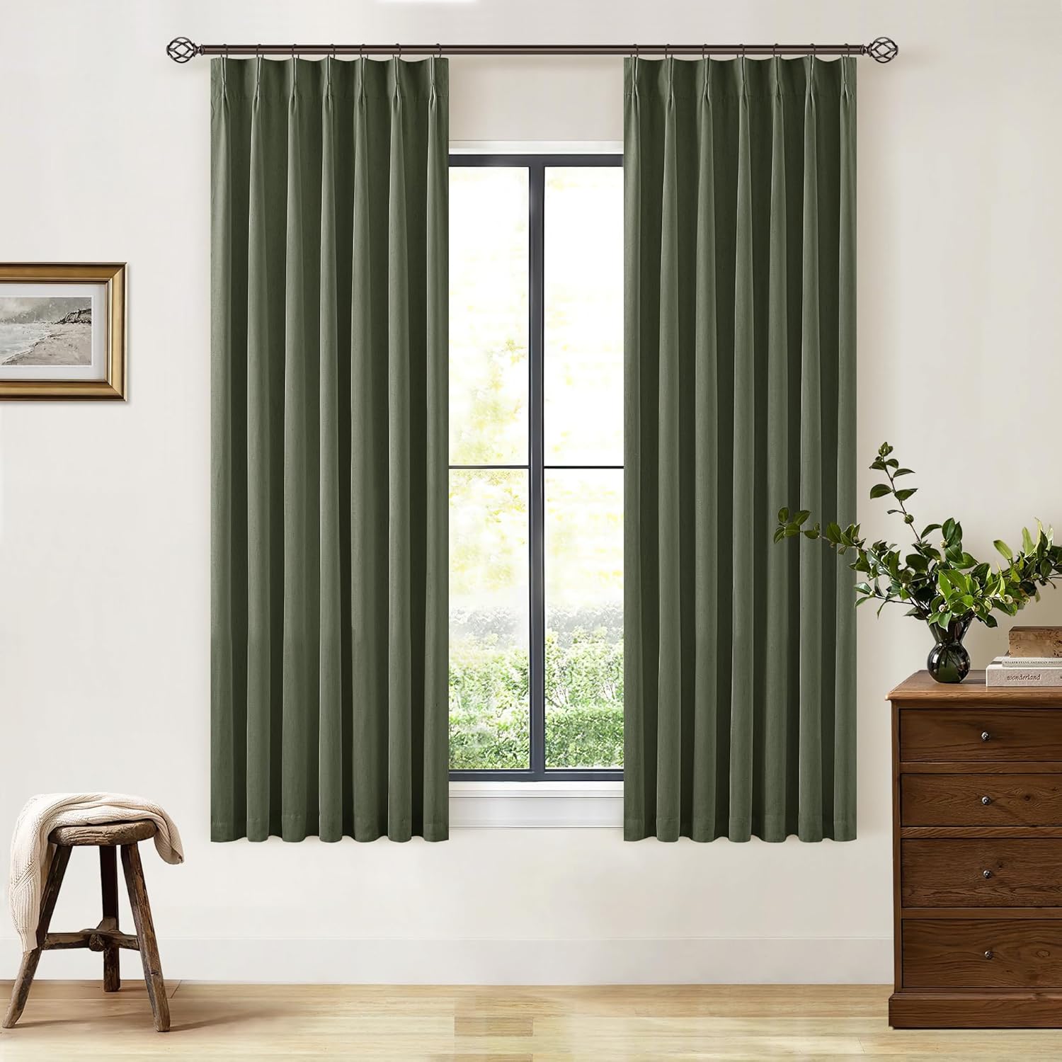 102 Inches Long Pinch Pleated Linen Blackout Curtains for Bedroom Back Tab Track Memory Trained Shape Farmhouse Light Blocking Curtains 102 Inch Length for Living Dining Room Darkening Drapes Cream