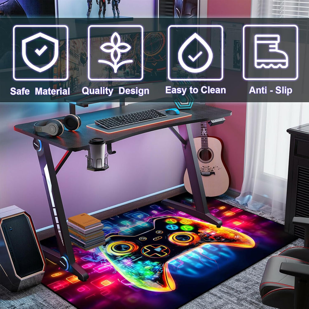 Gaming Area Rug Teen Boys Carpet, Transparent Gamepad and Colorful Lighting Background Game Controller Design for Game Room, Gaming Room, Boys Girls Bedroom Playroom, Living Room (79" x 59")