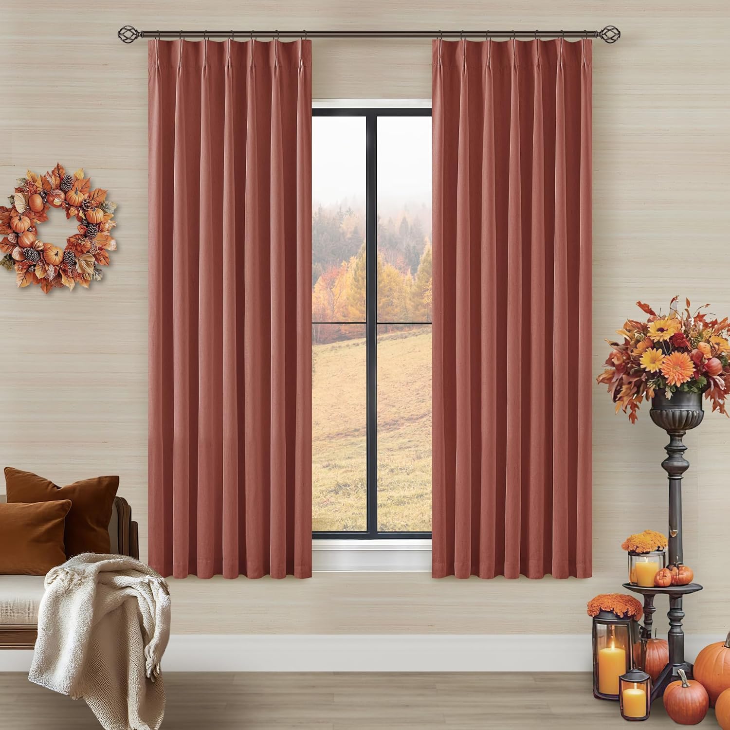 102 Inches Long Pinch Pleated Linen Blackout Curtains for Bedroom Back Tab Track Memory Trained Shape Farmhouse Light Blocking Curtains 102 Inch Length for Living Dining Room Darkening Drapes Cream