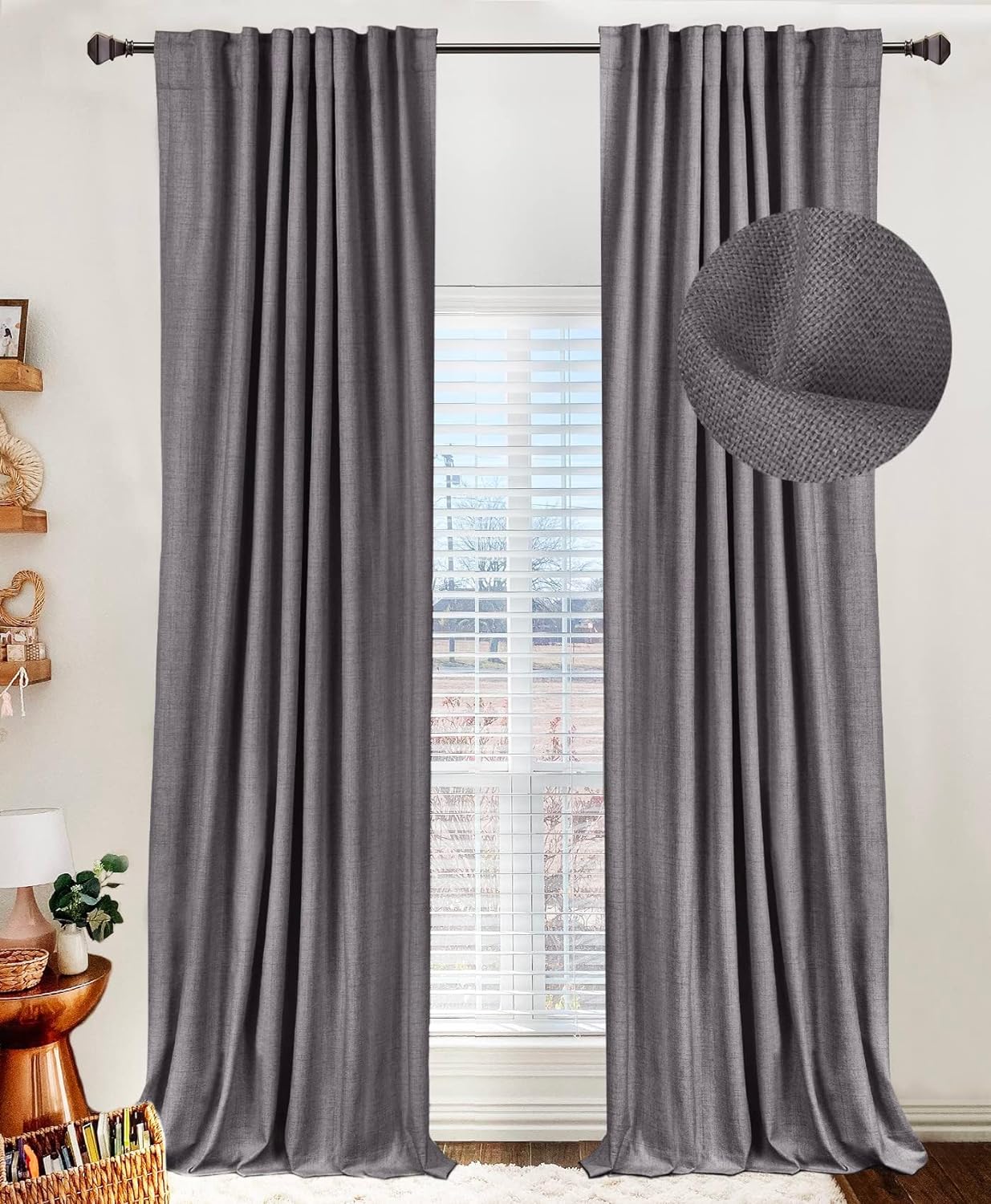 100% Blackout Shield Linen Blackout Curtains for Bedroom 96 Inches Long, Back Tab/Rod Pocket Living Room Drapes, Thermal Insulated Blackout Curtains 2 Panels Set, 50" W x 96" L,Cream