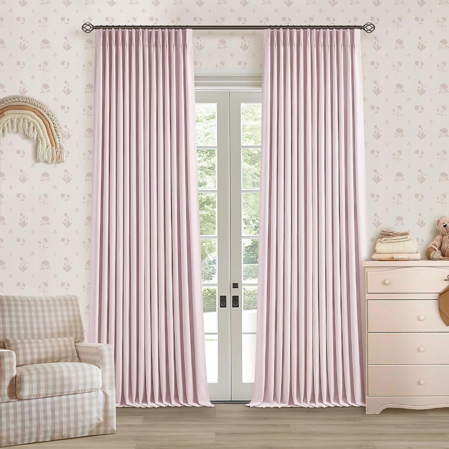 102 Inches Long Pinch Pleated Linen Blackout Curtains for Bedroom Back Tab Track Memory Trained Shape Farmhouse Light Blocking Curtains 102 Inch Length for Living Dining Room Darkening Drapes Cream
