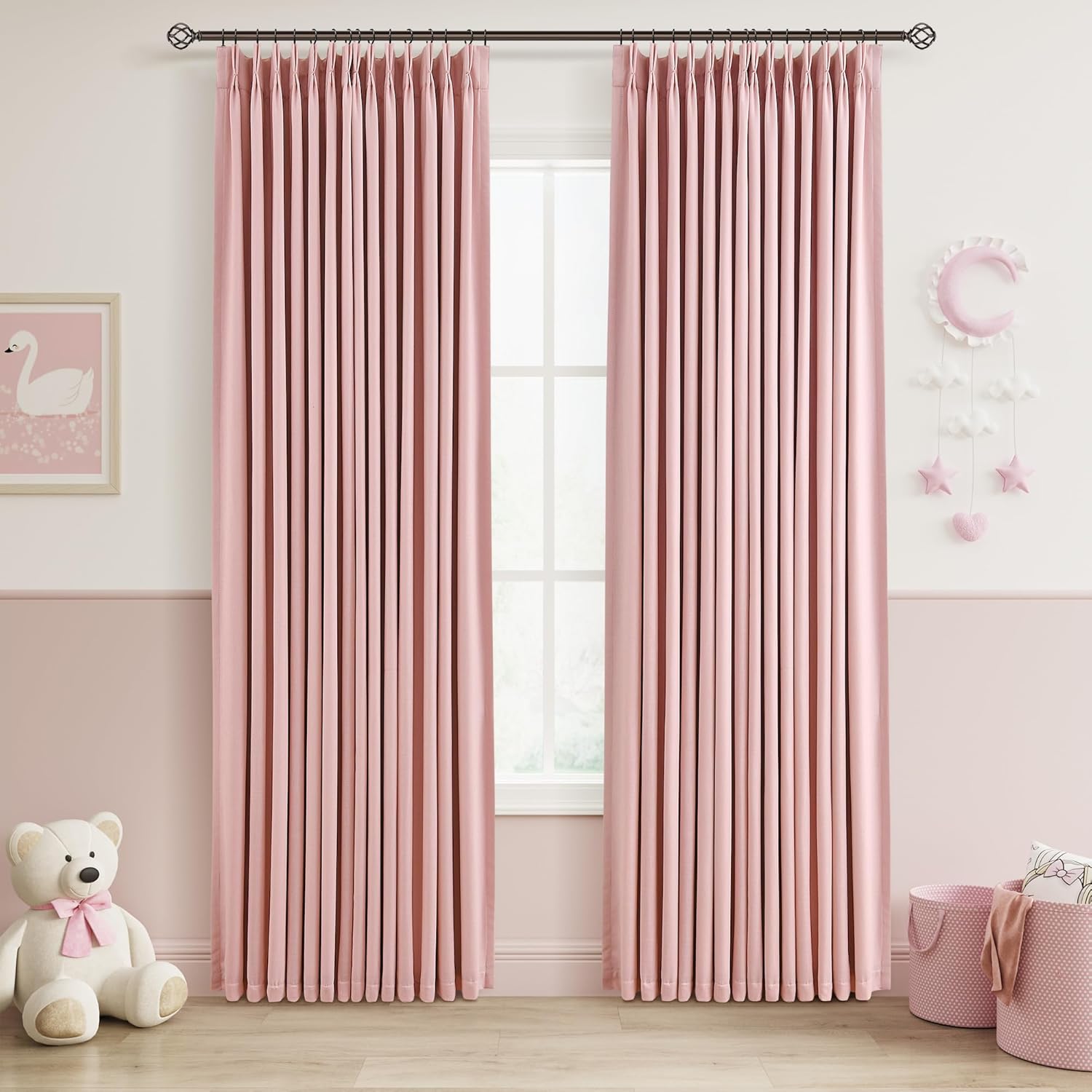 100% Blackout Pinch Pleated Curtains Linen 90 Inches Long for Bedroom 2 Panels Set Full Black Out Thermal Insulated Curtain Natural Boho Farmhouse Pinch Pleat Double Layer Room Darkening Drapes Cream