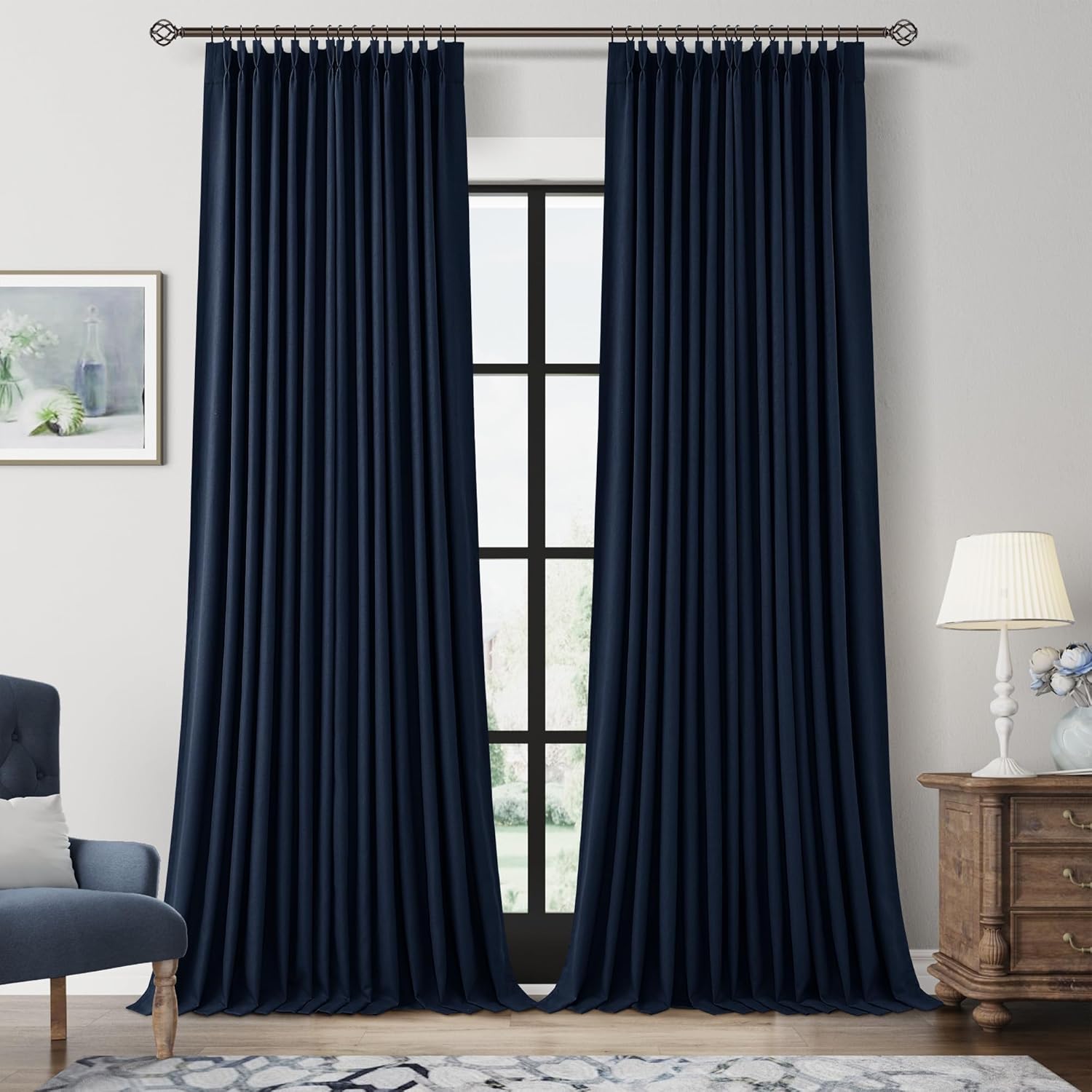 100% Blackout Pinch Pleated Curtains Linen 90 Inches Long for Bedroom 2 Panels Set Full Black Out Thermal Insulated Curtain Natural Boho Farmhouse Pinch Pleat Double Layer Room Darkening Drapes Cream