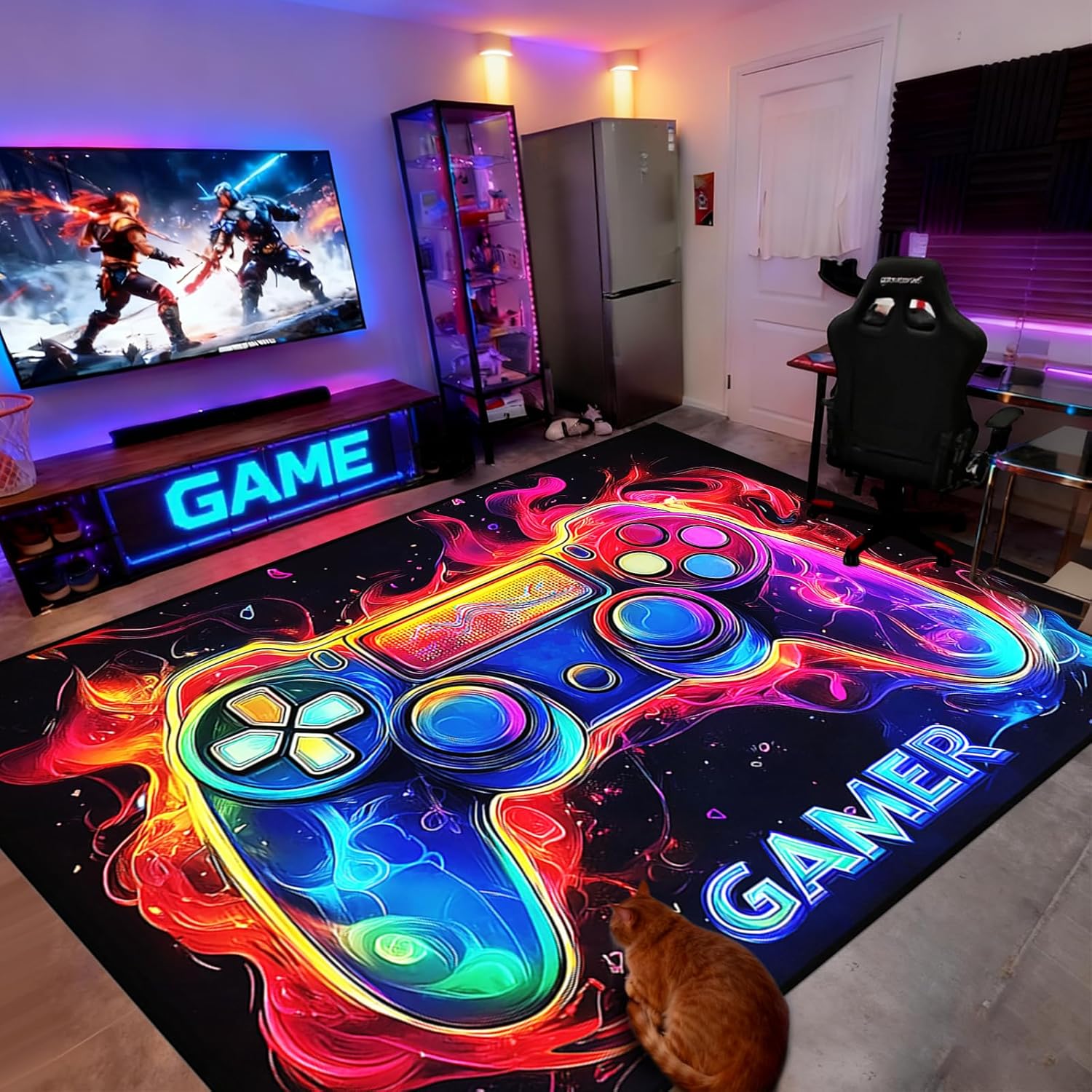 Gaming Area Rug for Boys Bedroom - Purple Gaming Carpet Rug for Kids Boys Room Video Games Carpet Gamepad Themed Rugs Kids Room Decor, 80 x 58 Inches