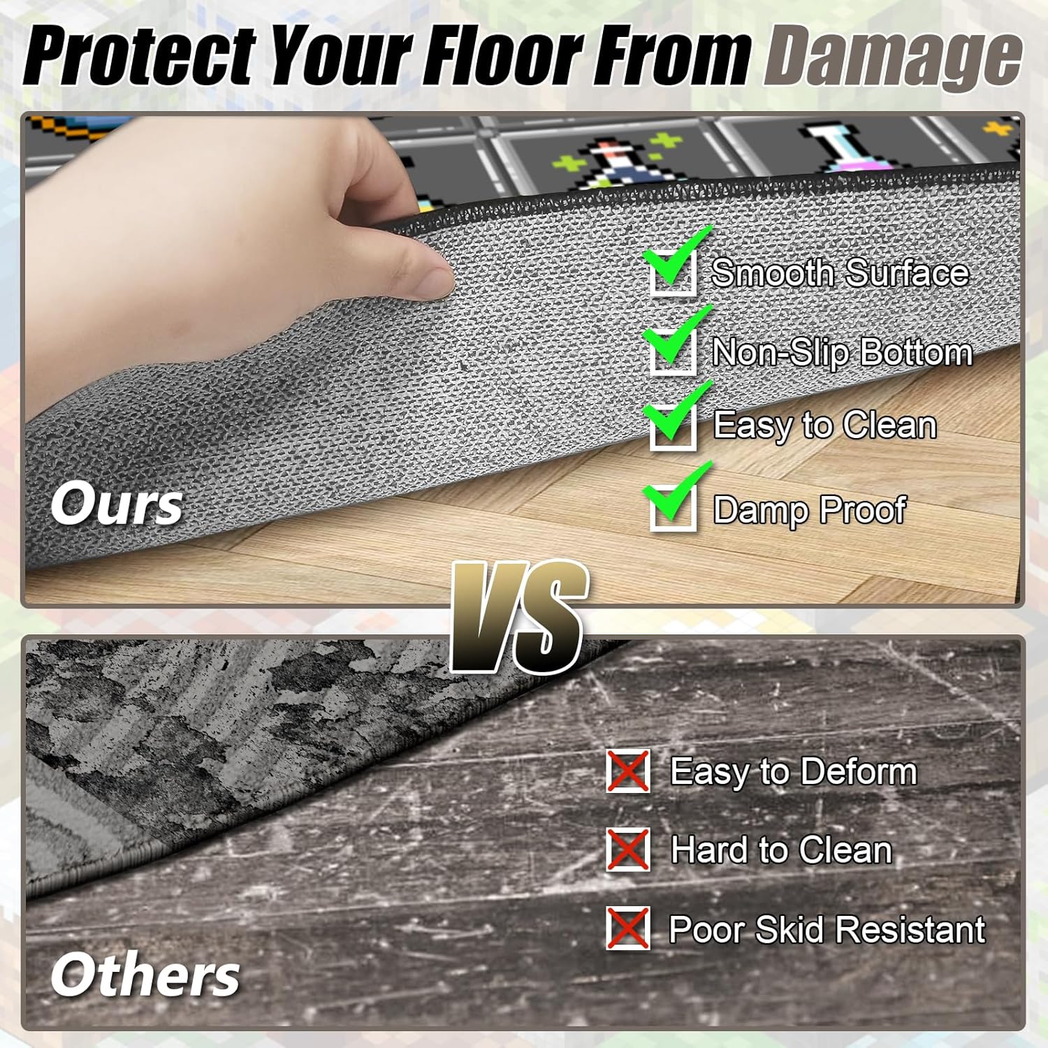 Game Rug Teen Boys Carpet with Pixel Games Element Items Decoration Mat, Weapon Medical Game Rugs for Boy’s Bedroom Living Room Playroom, Non-Slip Children Gaming Area Rugs (Grey, 79" x 59")