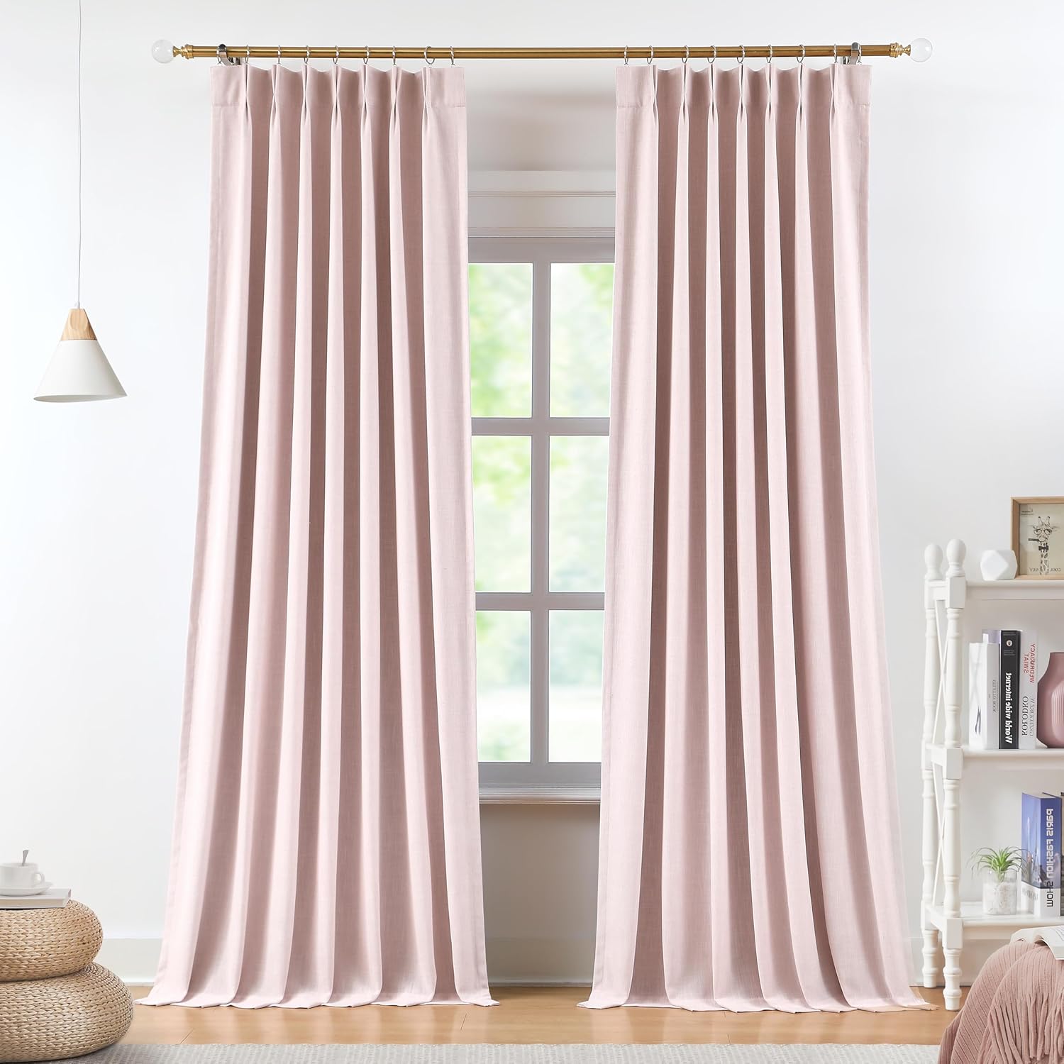 Vision Home Natural Pinch Pleated Full Blackout Curtains Linen Blended Room Darkening Window Curtains 90 inch for Living Room Bedroom Thermal Insulated Pinch Pleat Drapes with Hooks 2 Panel 40"Wx90"L