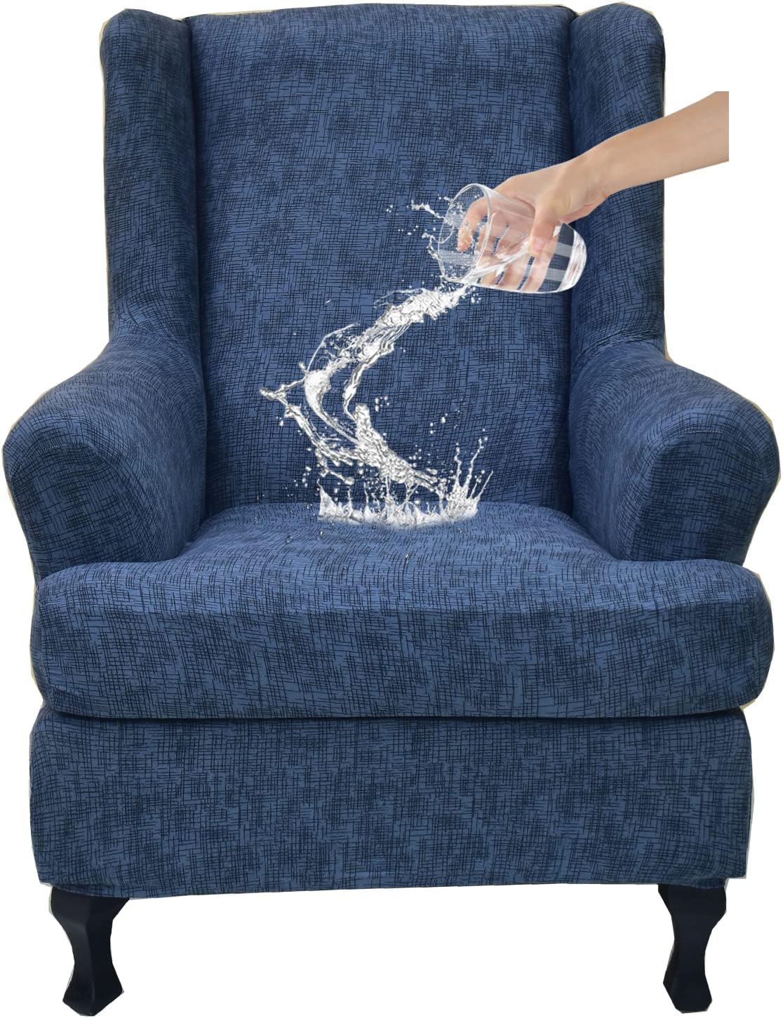 KRFOONN Stretch Wing Chair Slipcovers Printed 2 Piece Wingback Chair Covers Soft Spandex Wingback Armchair Slipcover Furniture Protector Chair Covers for Living Room Wingback Chair, T7
