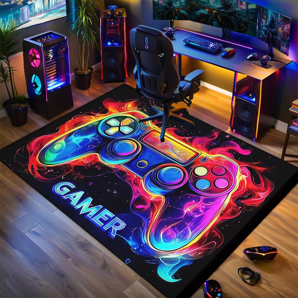 Gaming Area Rug for Boys Bedroom - Purple Gaming Carpet Rug for Kids Boys Room Video Games Carpet Gamepad Themed Rugs Kids Room Decor, 80 x 58 Inches