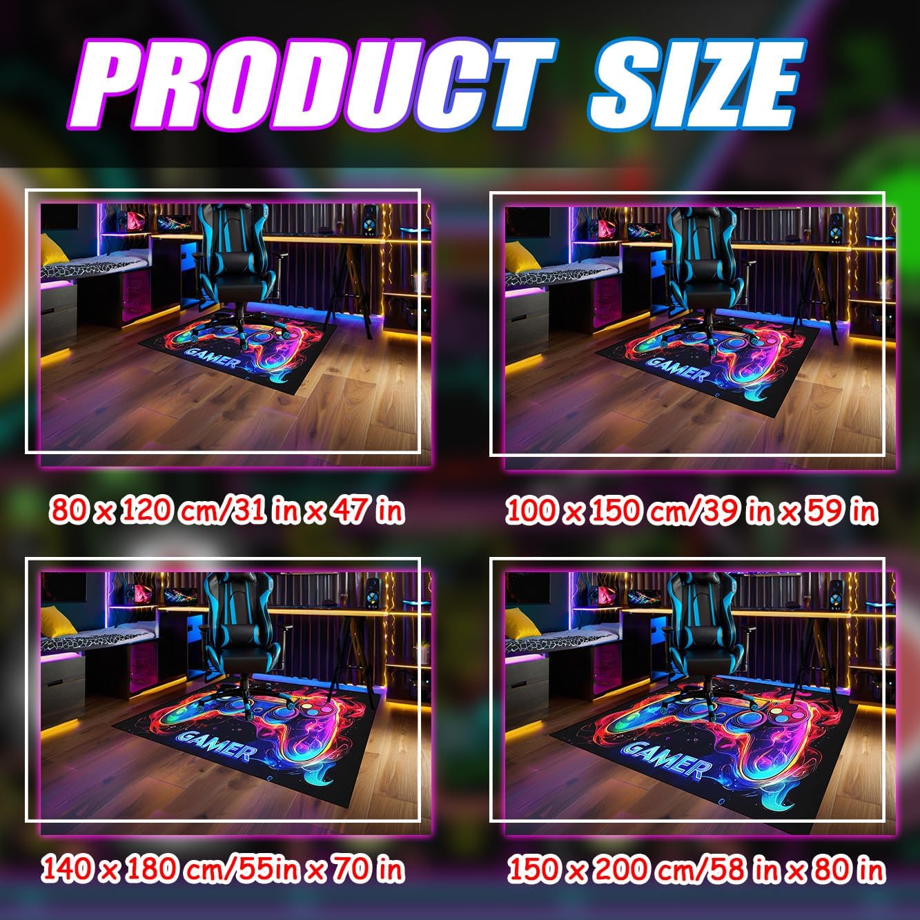 Gaming Area Rug for Boys Bedroom - Purple Gaming Carpet Rug for Kids Boys Room Video Games Carpet Gamepad Themed Rugs Kids Room Decor, 80 x 58 Inches