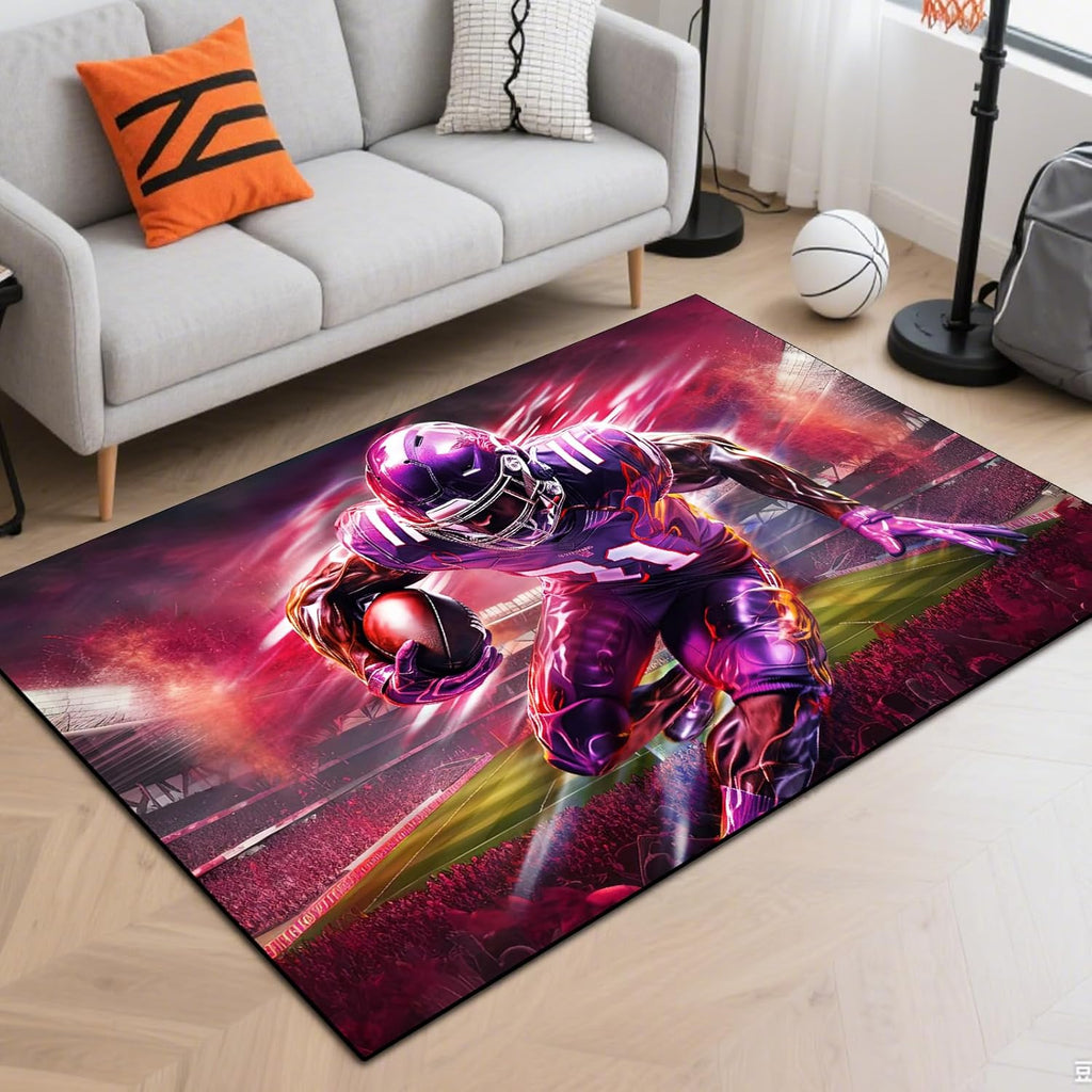 Washable Game Area Rug, Sports Ball Design Gaming Teen Carpet Rug Doormat, Non-Slip Low-Pile Floor Carpet for Computer Bedroom Indoor Front Entrance Living Room Office (Basketball 1, 79" x 59")