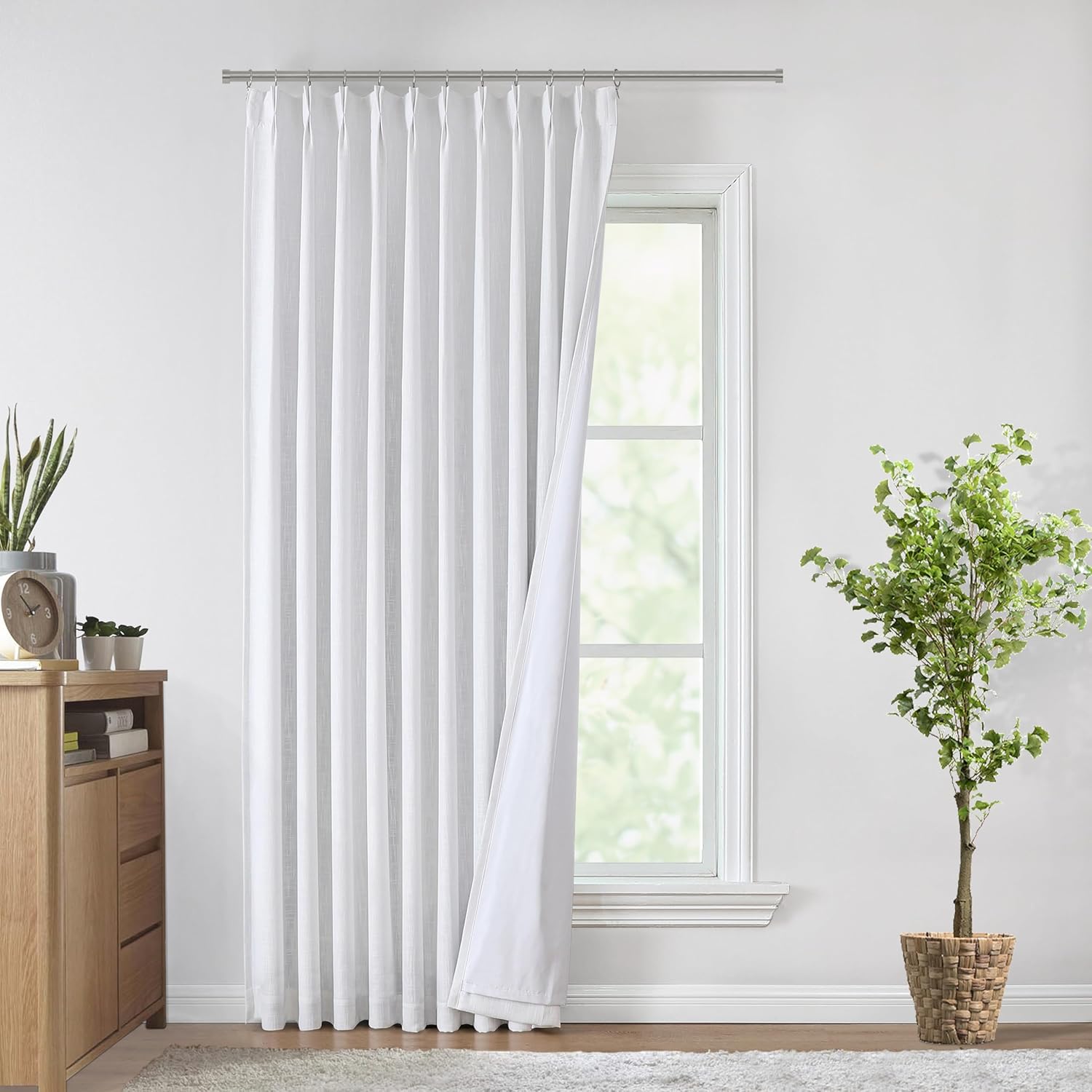 Vision Home Natural Pinch Pleated Full Blackout Curtains Linen Blended Room Darkening Window Curtains 90 inch for Living Room Bedroom Thermal Insulated Pinch Pleat Drapes with Hooks 2 Panel 40"Wx90"L
