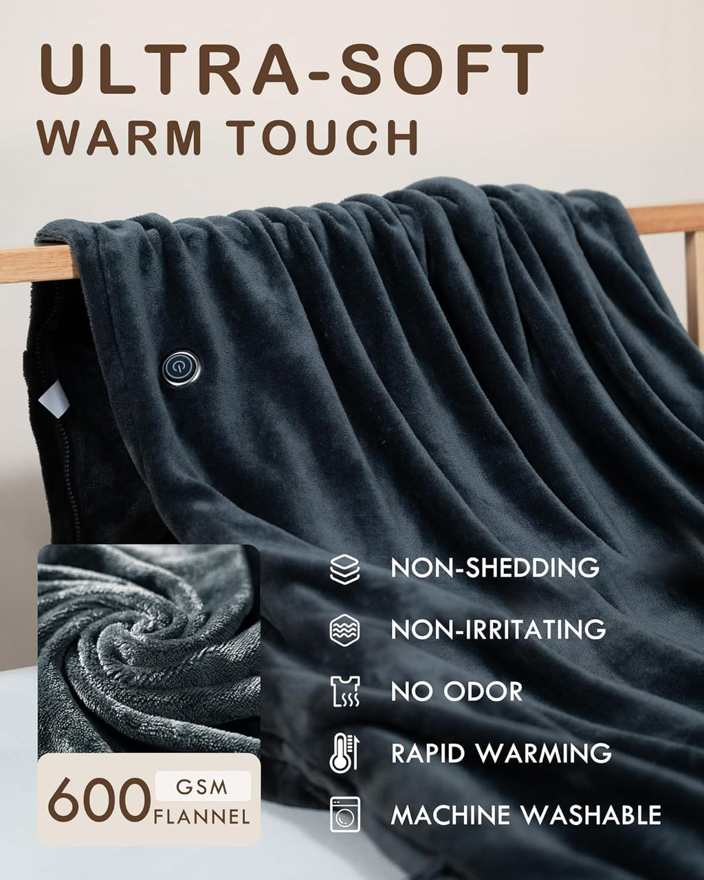 Cordless Heated Blanket, Cozy Portable Heated Blanket Battery Operated w/Hoodie, 3 Temp, 20000 mAh, Camping Wearable Heating Blanket for Car, Heated Throw Cordless