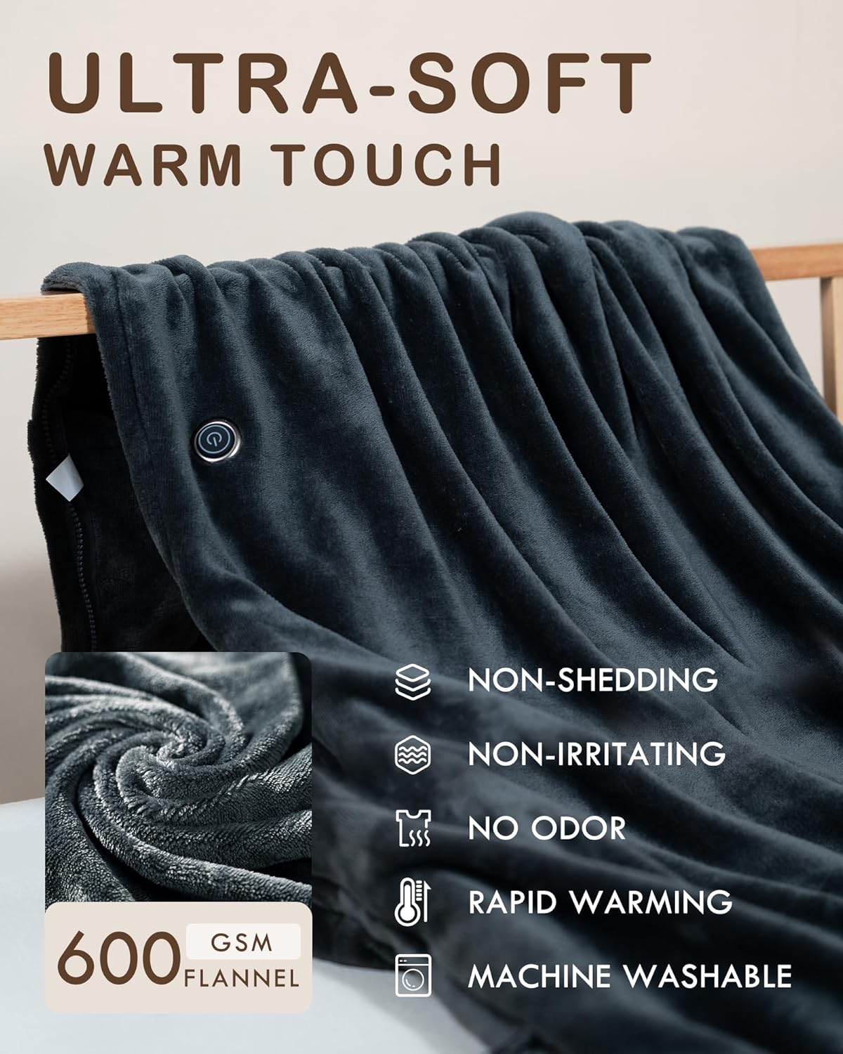 Cordless Heated Blanket, Cozy Portable Heated Blanket Battery Operated w/Hoodie, 3 Temp, 20000 mAh, Camping Wearable Heating Blanket for Car, Heated Throw Cordless