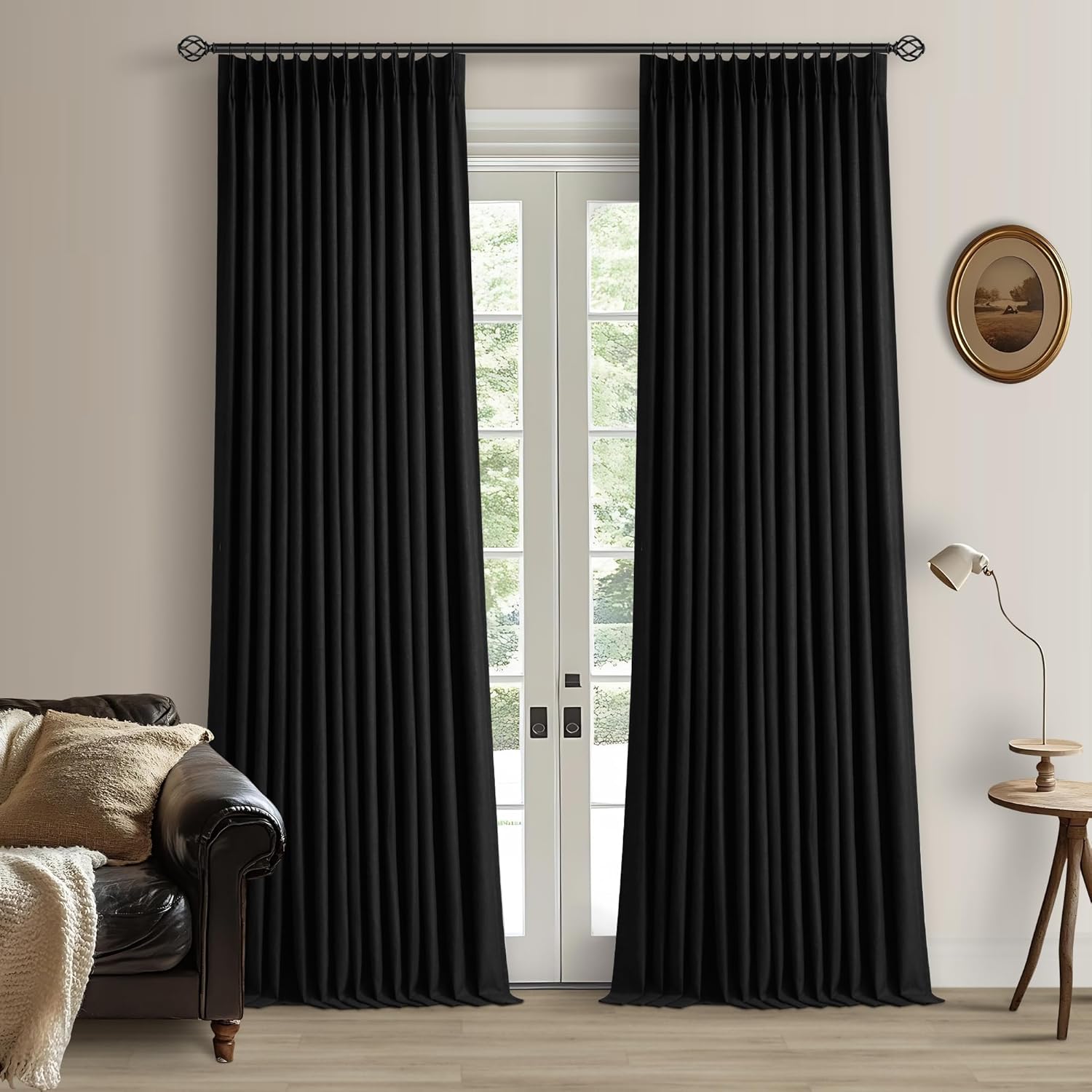102 Inches Long Pinch Pleated Linen Blackout Curtains for Bedroom Back Tab Track Memory Trained Shape Farmhouse Light Blocking Curtains 102 Inch Length for Living Dining Room Darkening Drapes Cream