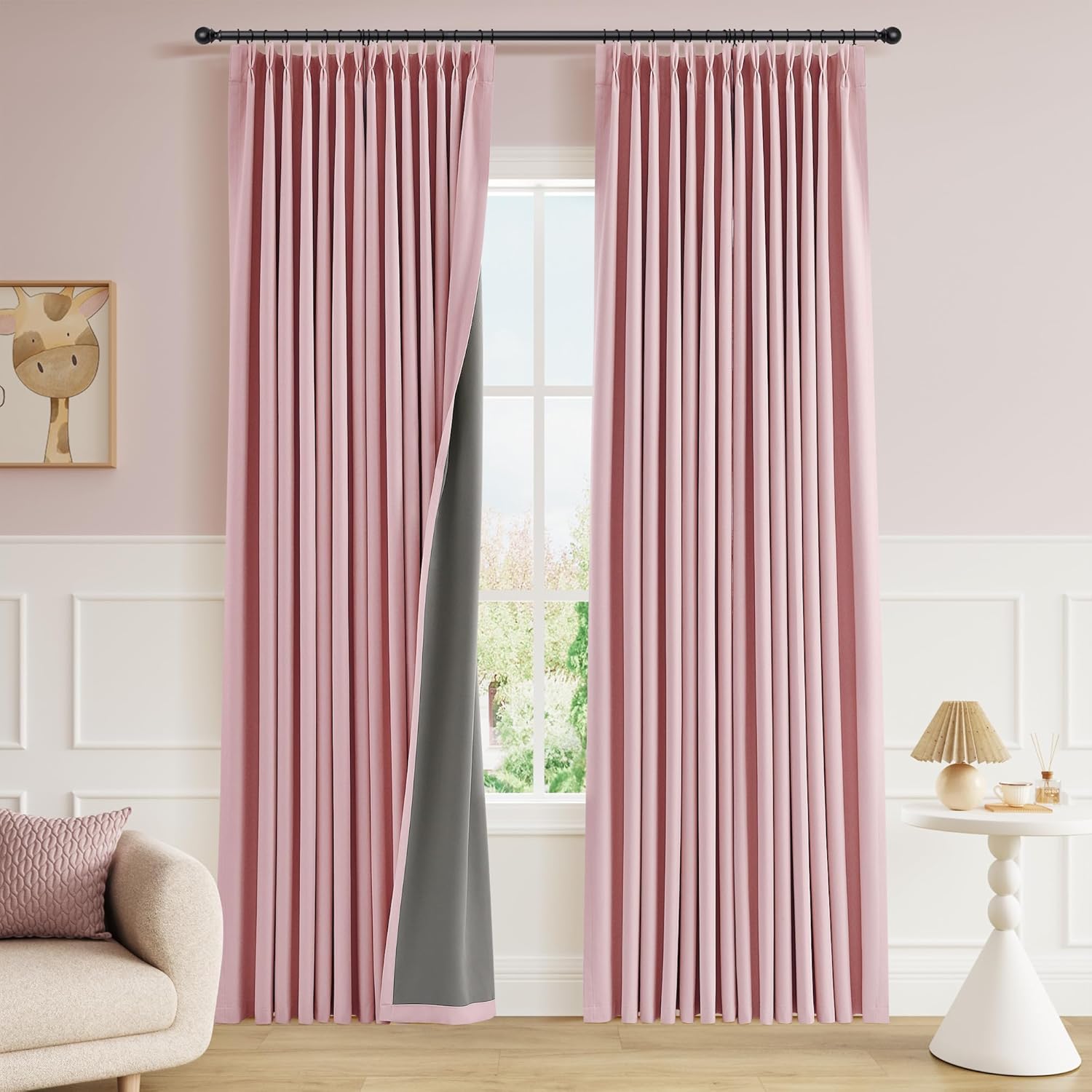 Pinch Pleated 100% Blackout Linen Curtains 96 Inches Long for Bedroom Living Room Memory Trained Pinch Pleat Linen Curtains Rustic Farmhouse Thermal Insulated Natural Cream Pleated Drapes 8ft 40x96