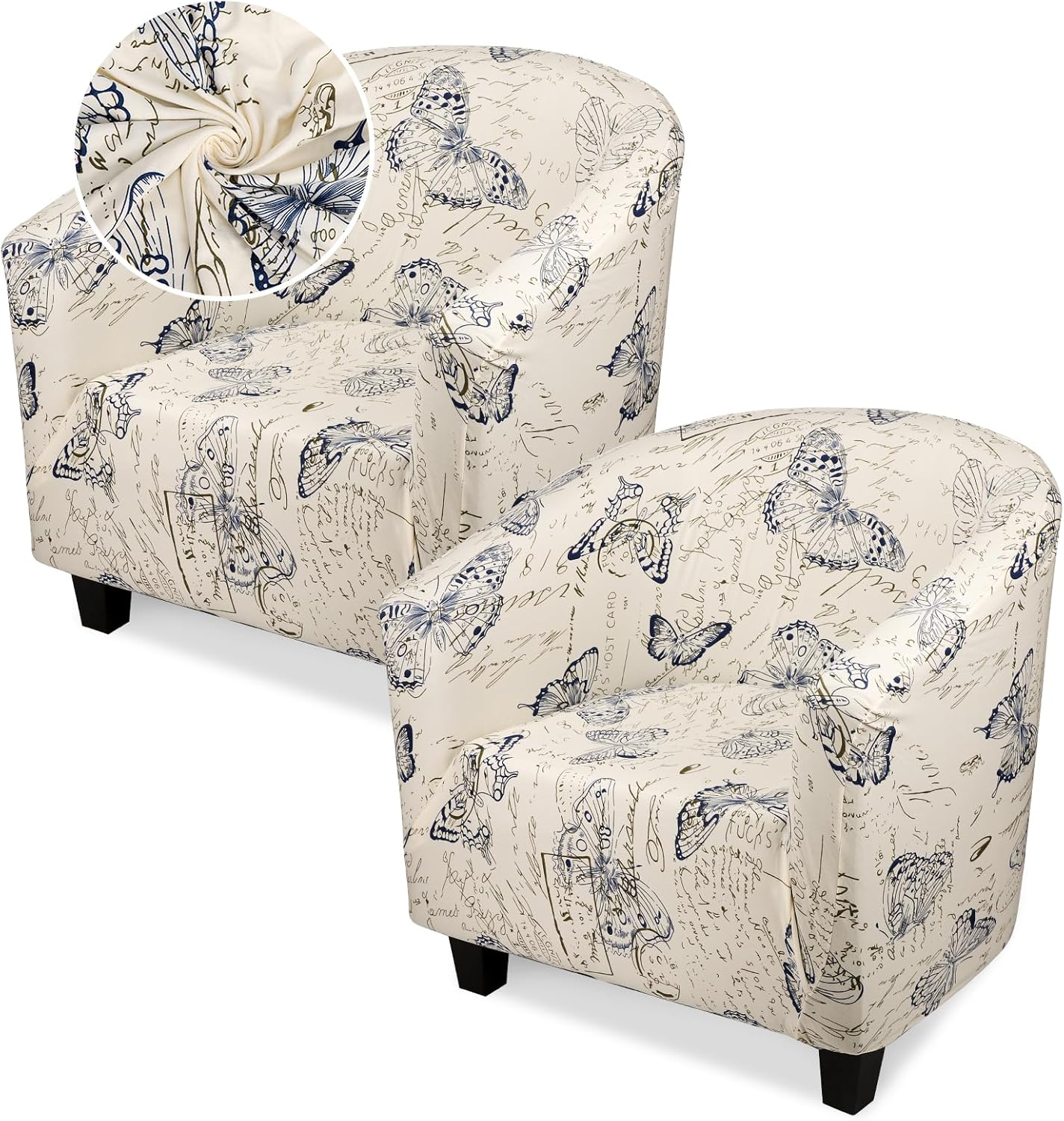 Barrel Chair Covers Slipcover 1 Piece, 2 Pack Stretch Navy Blue Club Chair Cover with Arms, Round Back Chair Covers Armchair Sofa Removable Couch Protector for Bar Living Room Bedroom