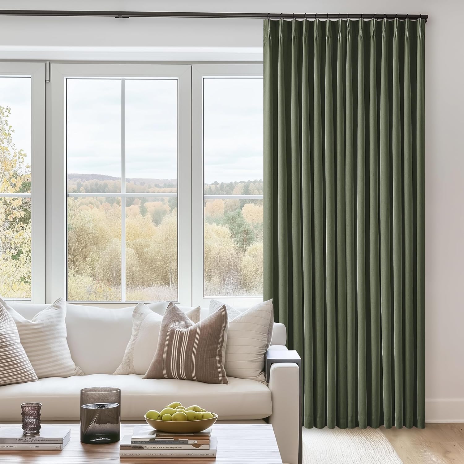 102 Inches Long Pinch Pleated Linen Blackout Curtains for Bedroom Back Tab Track Memory Trained Shape Farmhouse Light Blocking Curtains 102 Inch Length for Living Dining Room Darkening Drapes Cream