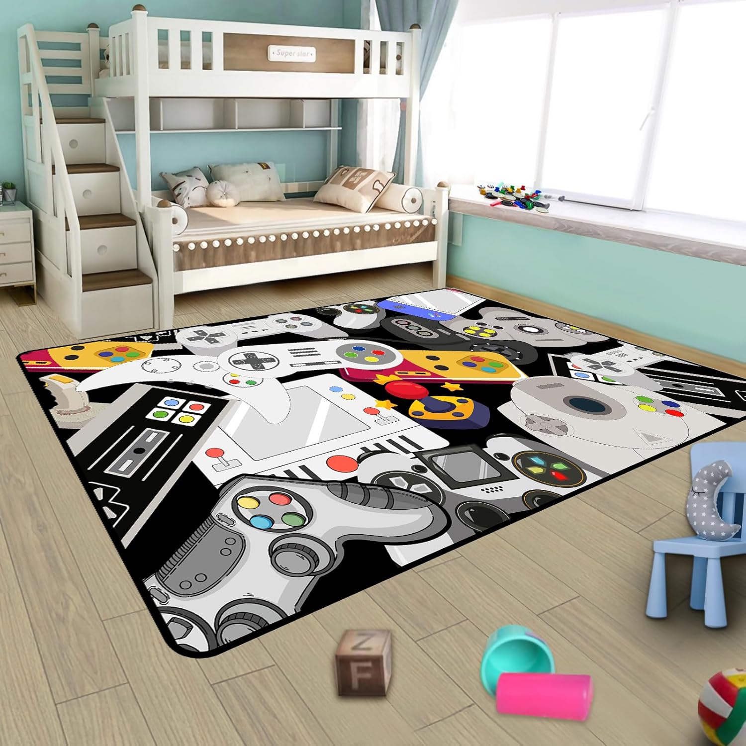 Game Rug Teen Boys Carpet with Game Controller Decoration, Video Gaming Rugs for Boy’s Bedroom Living Room Playroom, Non-Slip Gamer Carpet Children Gaming Area Rugs (79" x 59")