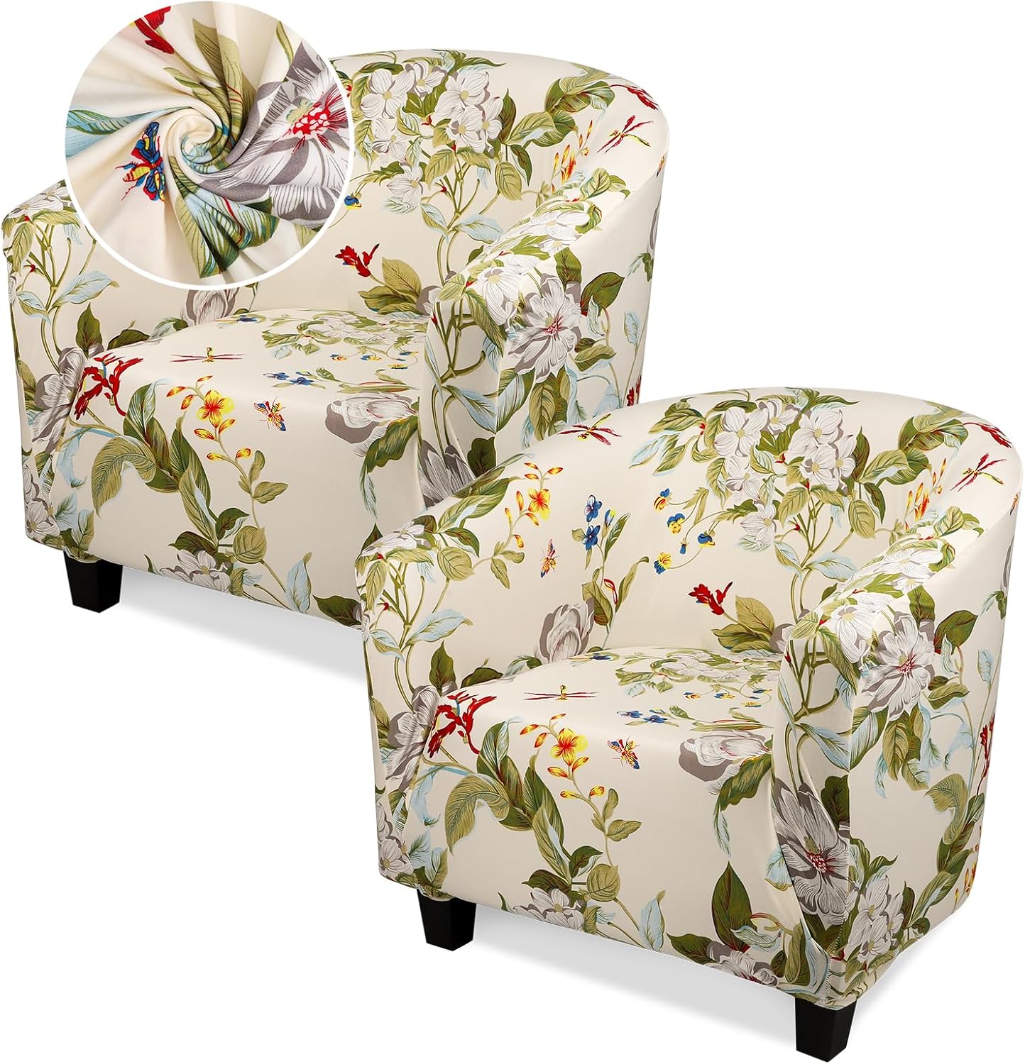 Barrel Chair Covers Slipcover 1 Piece, 2 Pack Stretch Navy Blue Club Chair Cover with Arms, Round Back Chair Covers Armchair Sofa Removable Couch Protector for Bar Living Room Bedroom