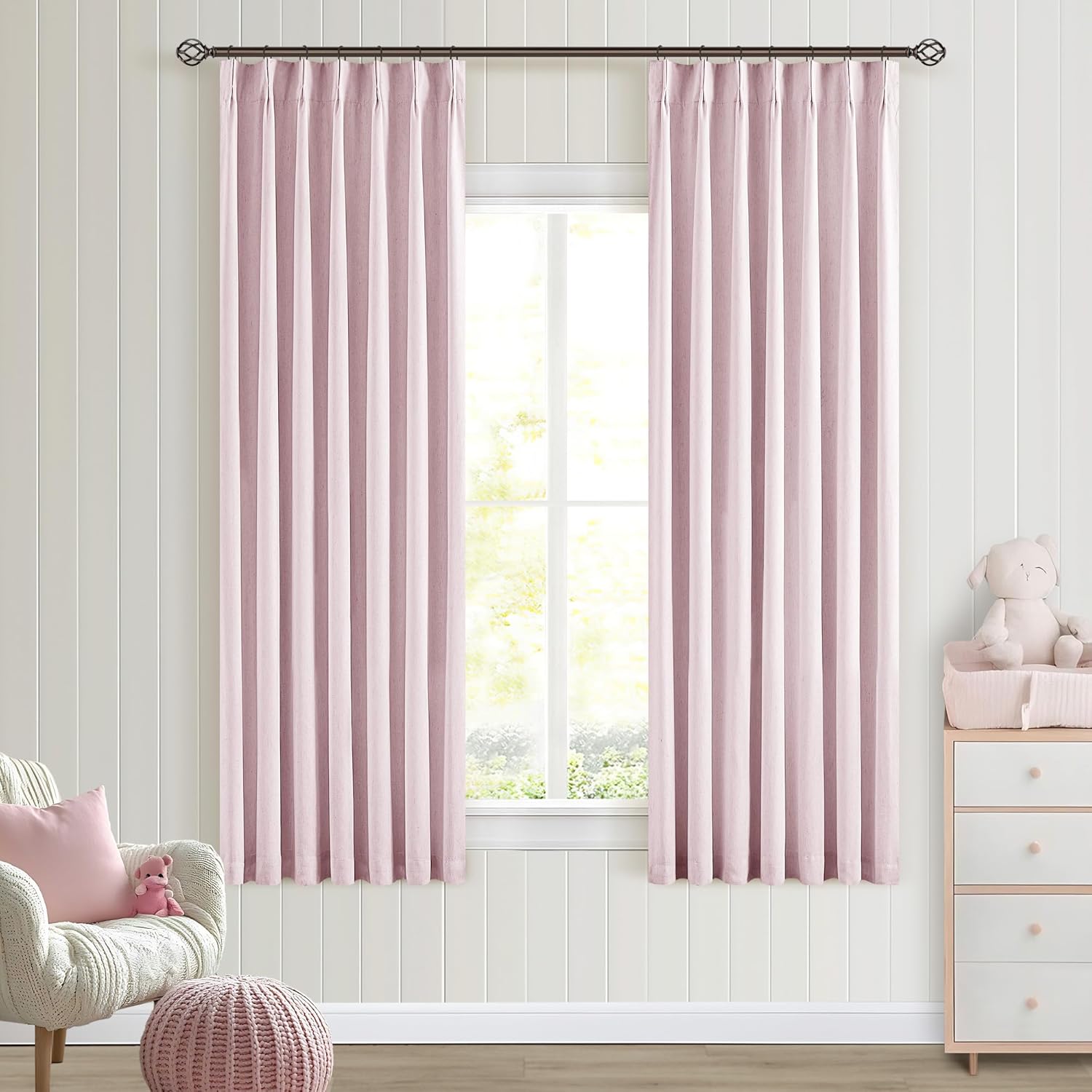 102 Inches Long Pinch Pleated Linen Blackout Curtains for Bedroom Back Tab Track Memory Trained Shape Farmhouse Light Blocking Curtains 102 Inch Length for Living Dining Room Darkening Drapes Cream