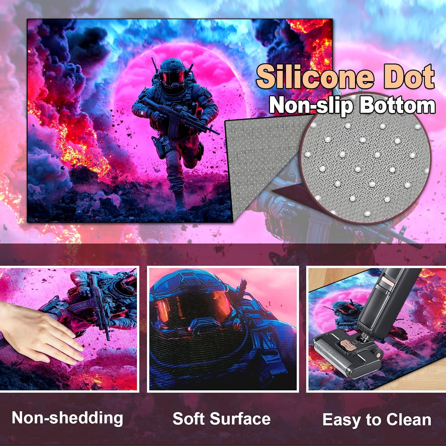 Shooting Gaming Area Rug Teen Boys Carpet, Battle Game Rug and Colorful Bomb Background War Design for Game Room, Gaming Room, Boys Girls Bedroom Playroom, Living Room (Running, 79" x 59")