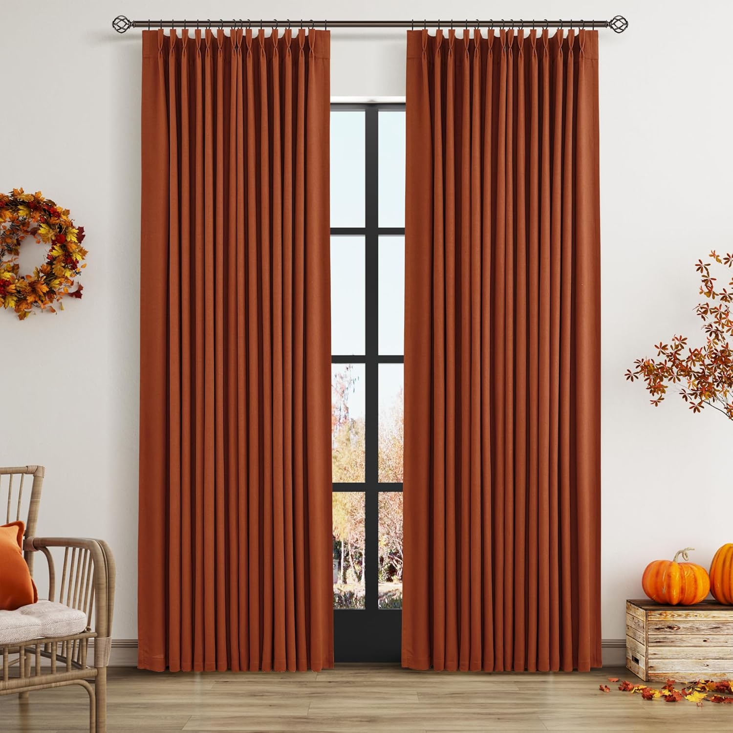 100% Blackout Pinch Pleated Curtains Linen 90 Inches Long for Bedroom 2 Panels Set Full Black Out Thermal Insulated Curtain Natural Boho Farmhouse Pinch Pleat Double Layer Room Darkening Drapes Cream