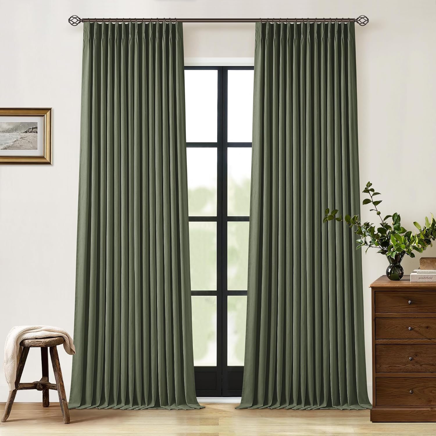 102 Inches Long Pinch Pleated Linen Blackout Curtains for Bedroom Back Tab Track Memory Trained Shape Farmhouse Light Blocking Curtains 102 Inch Length for Living Dining Room Darkening Drapes Cream