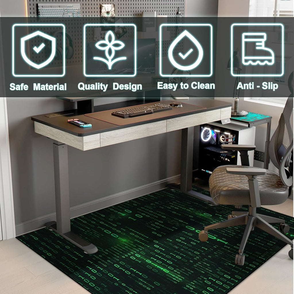 Washable Game Area Rug, Binary Code Design Gaming Programmer Teen Carpet Rug Doormat, Non-Slip Low-Pile Floor Carpet for Computer Bedroom Indoor Front Entrance Living Room Office (79" x 59")