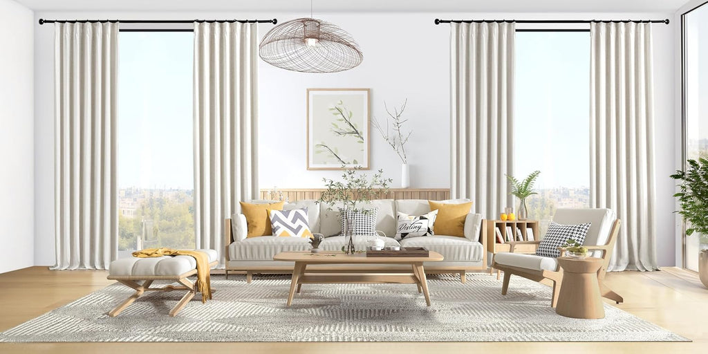 IVAPUPU Natural Pinch Pleated 100% Blackout Linen Curtains 90 Inch Length for Bedroom, Black Out Pinch Pleat Curtains for Living Dining Room Darkening Thermal Insulated Drapes with 16 Hooks, 2 Panels