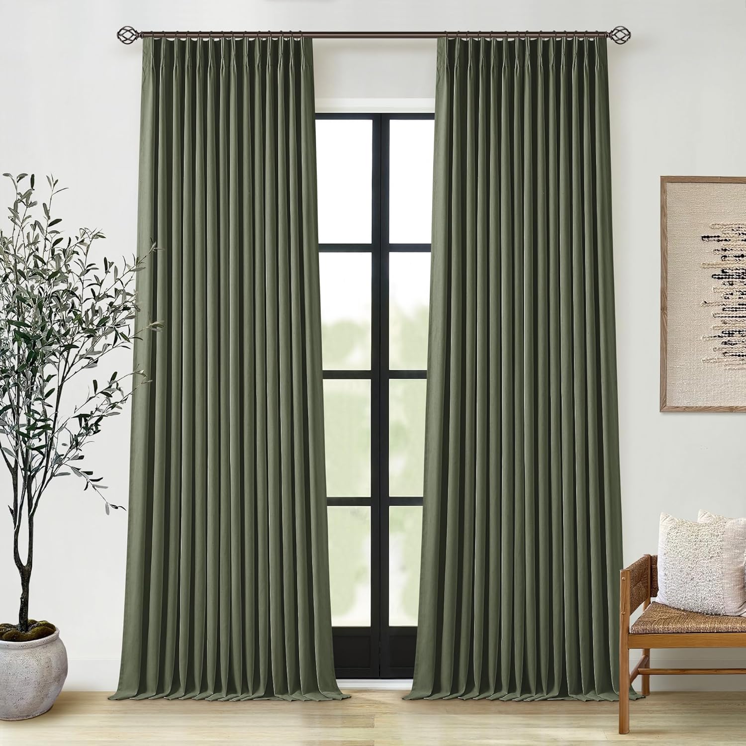 102 Inches Long Pinch Pleated Linen Blackout Curtains for Bedroom Back Tab Track Memory Trained Shape Farmhouse Light Blocking Curtains 102 Inch Length for Living Dining Room Darkening Drapes Cream